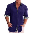Men's Linen Long Sleeve Shirt Plaid Trim