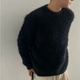 Men's Fuzzy Knit Sweater Crew Neck