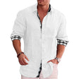Men's Linen Long Sleeve Shirt Plaid Trim