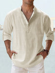Men's Linen Henley Shirt Long Sleeve