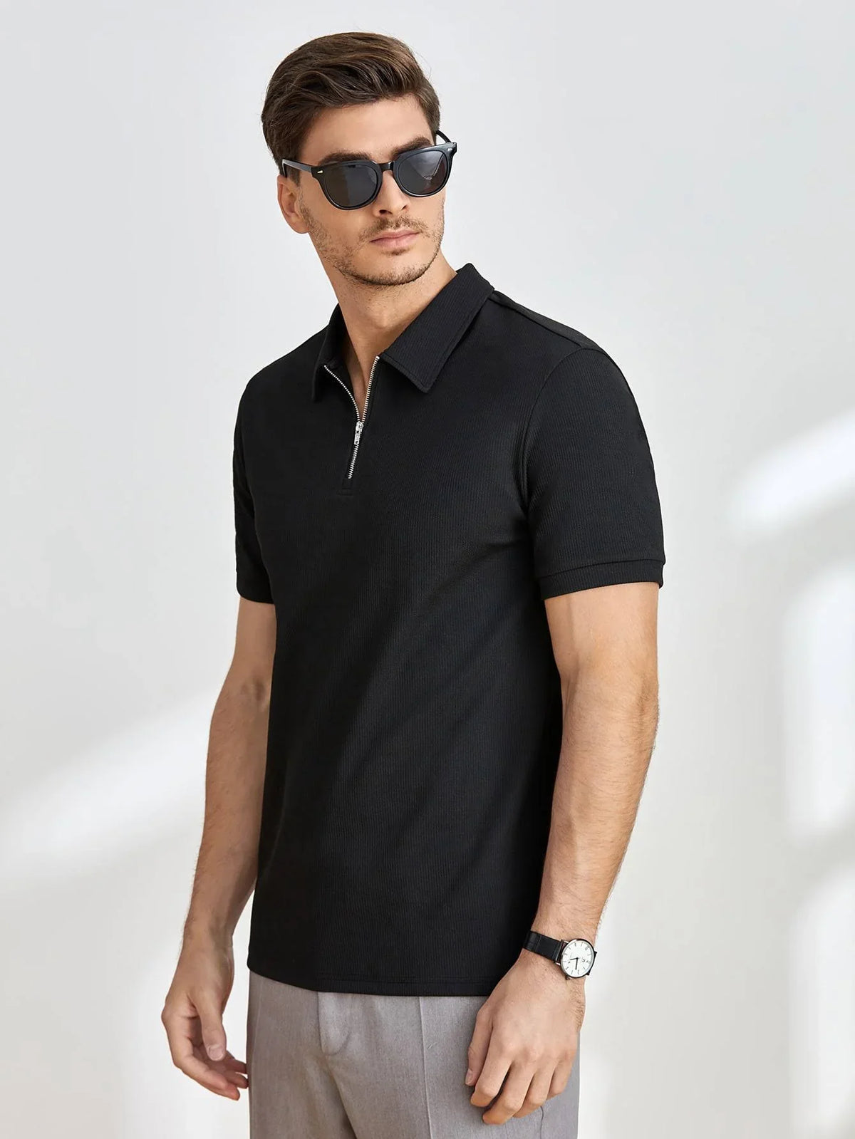 Adrian | Modern Zip-Up Ribbed Polo Shirt - Valereo