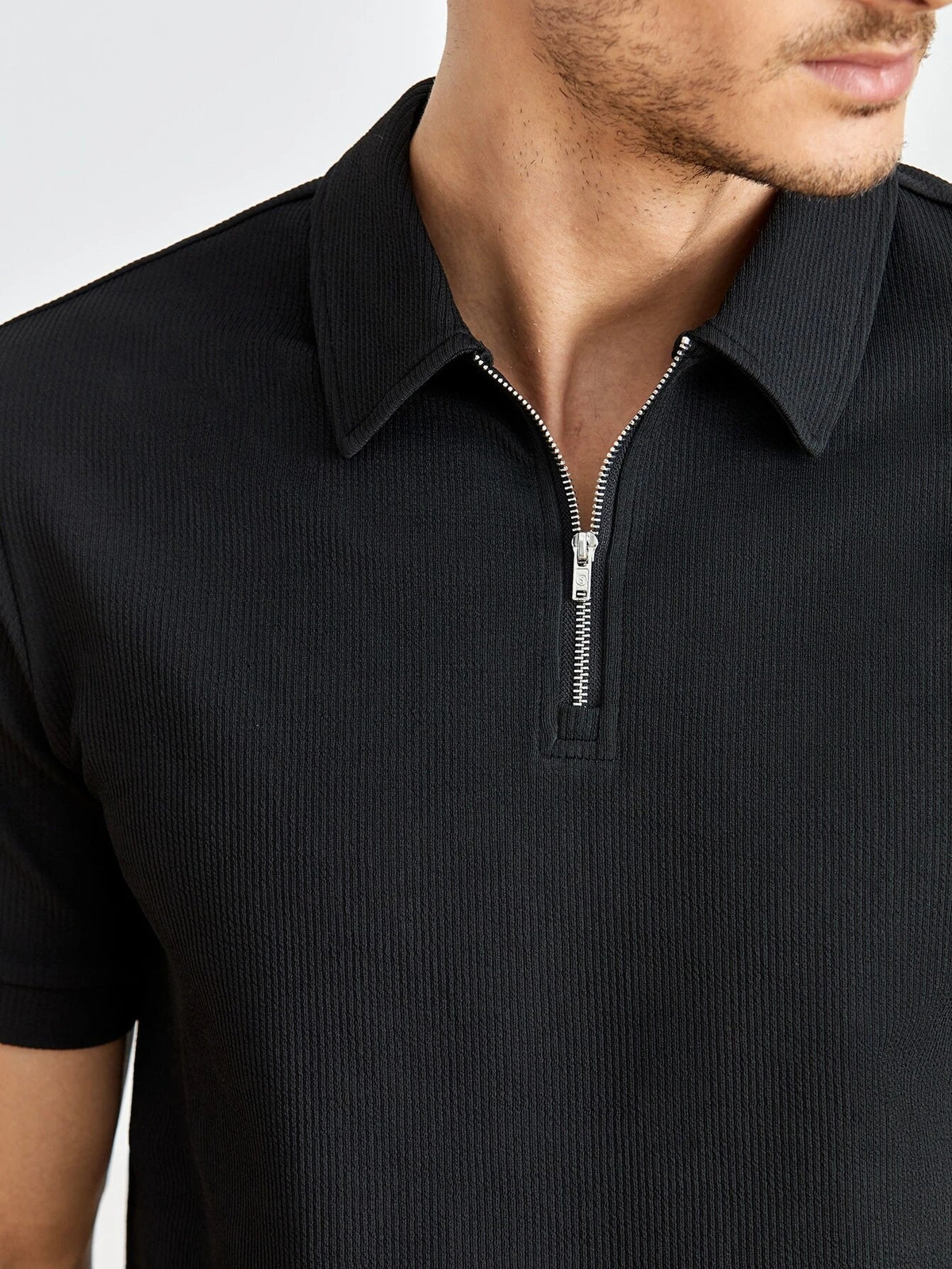 Adrian | Modern Zip-Up Ribbed Polo Shirt - Valereo