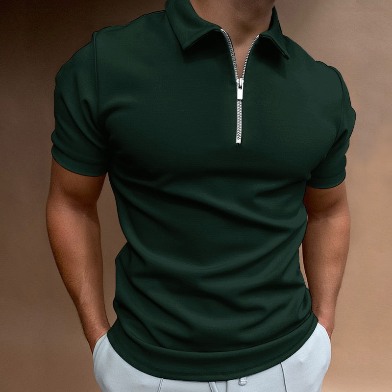 Adrian | Modern Zip-Up Ribbed Polo Shirt - Valereo