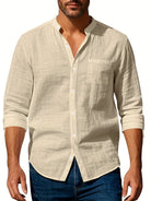 Andrew | Breathable Linen Band-Collar Shirt - Valereo