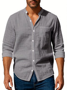 Andrew | Breathable Linen Band-Collar Shirt - Valereo