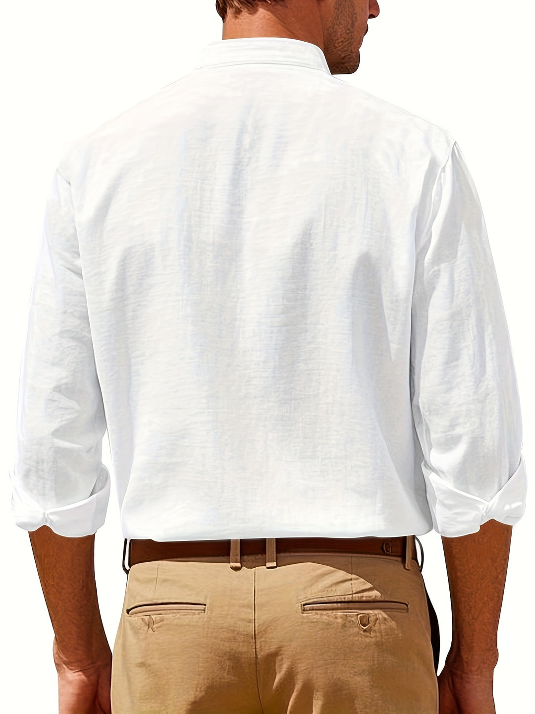 Andrew | Breathable Linen Band-Collar Shirt - Valereo