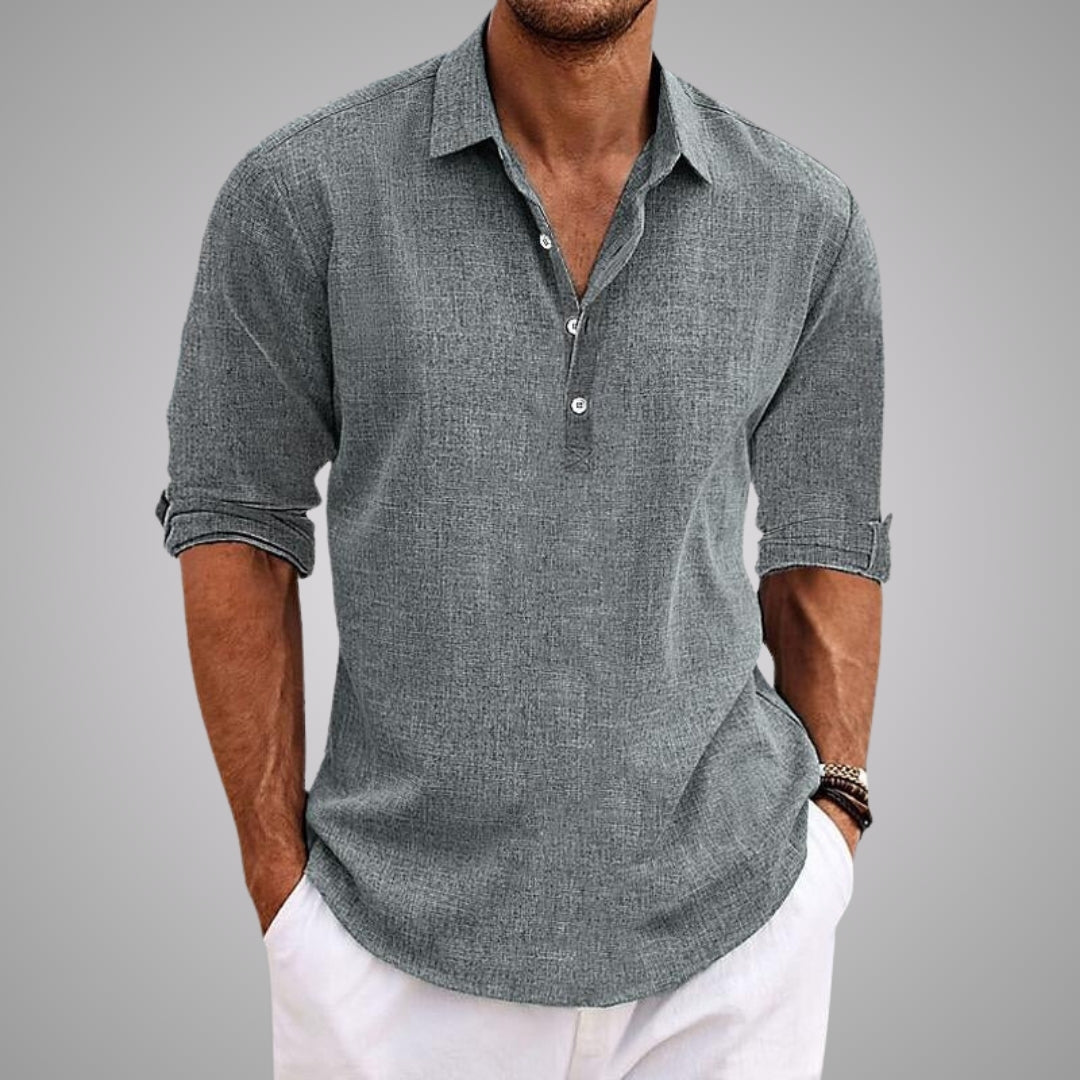 Anthony | Relaxed Linen Popover Shirt - Valereo