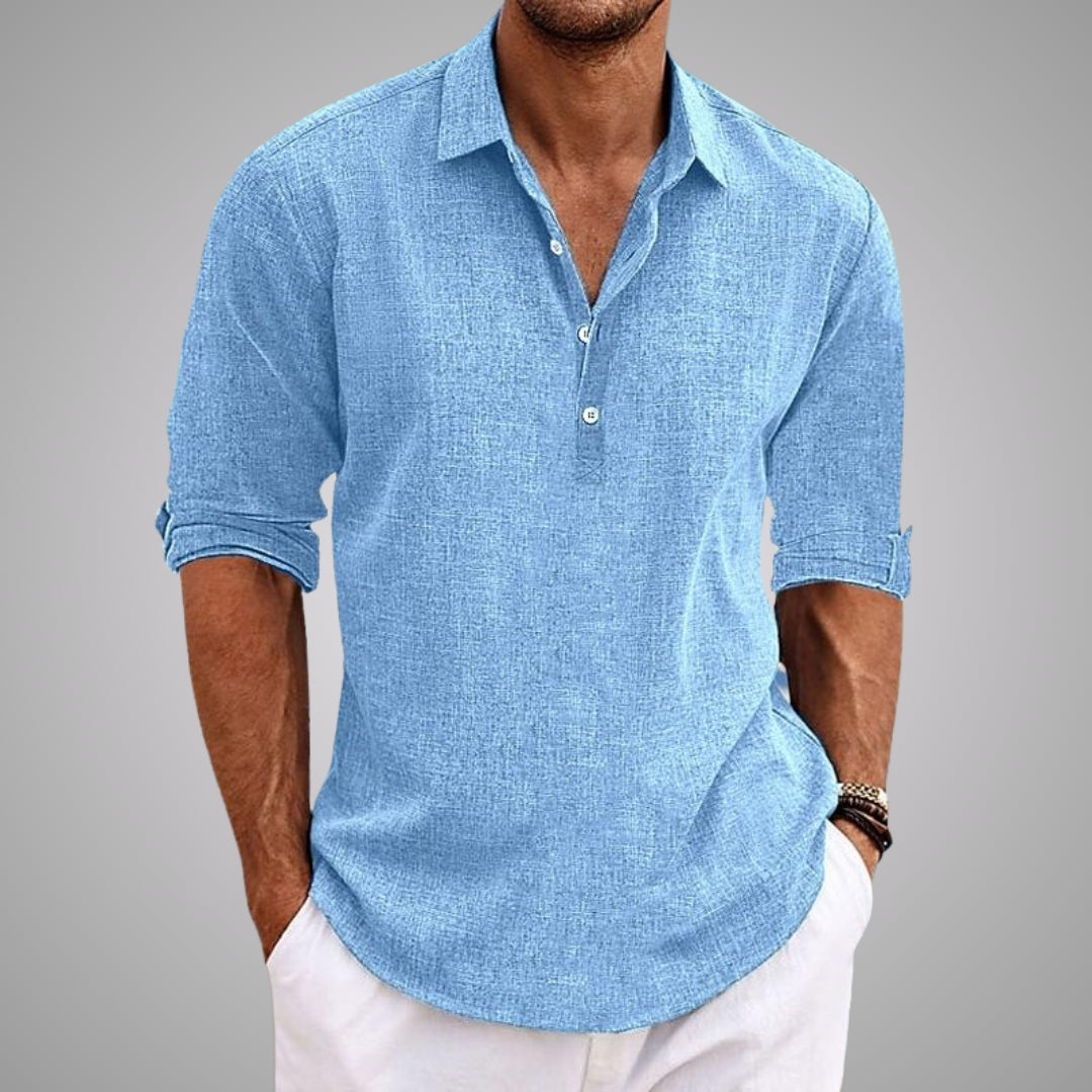 Anthony | Relaxed Linen Popover Shirt - Valereo