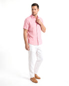 Men's Short-Sleeve Linen Shirt with Chest Pocket