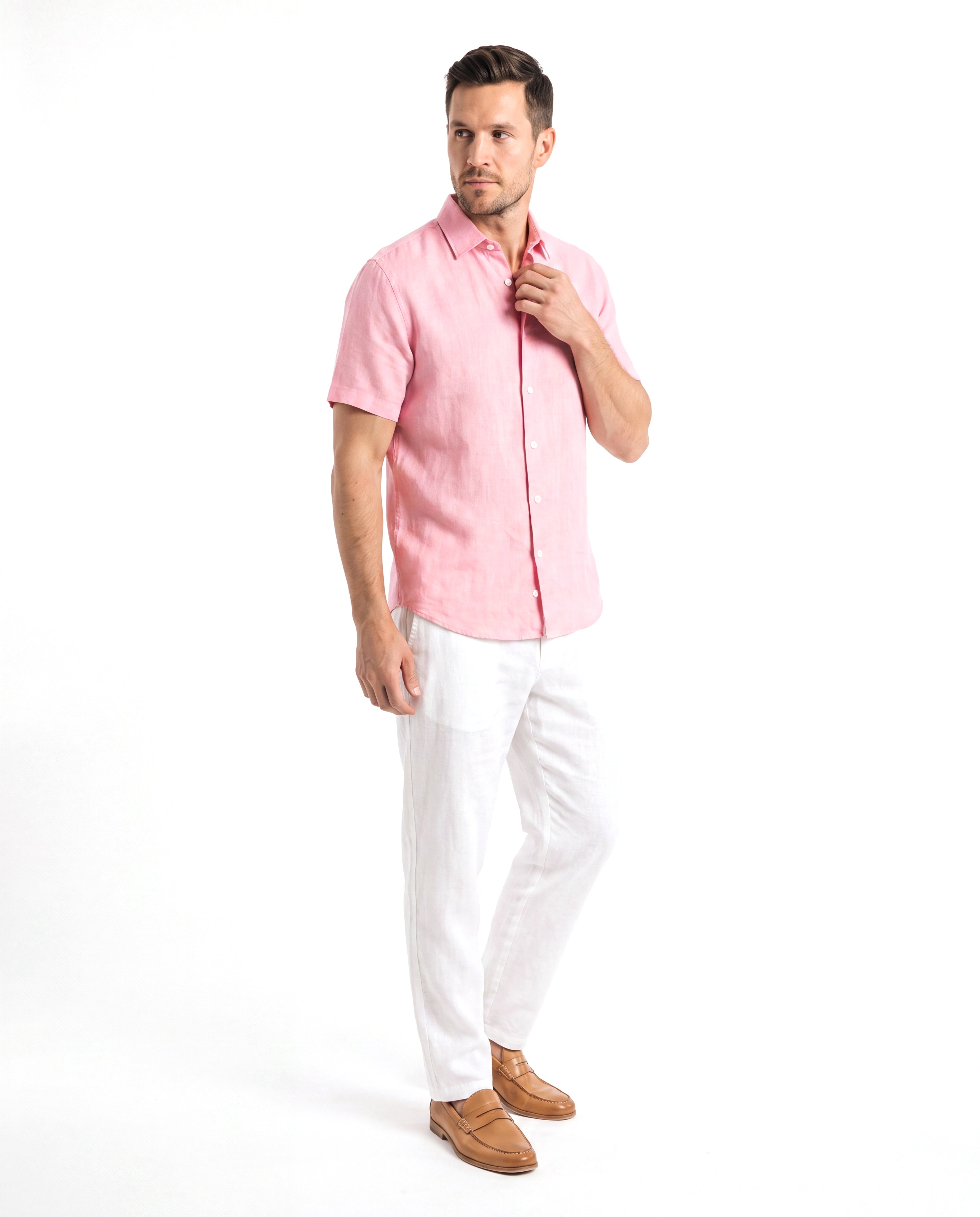 Men's Short-Sleeve Linen Shirt with Chest Pocket