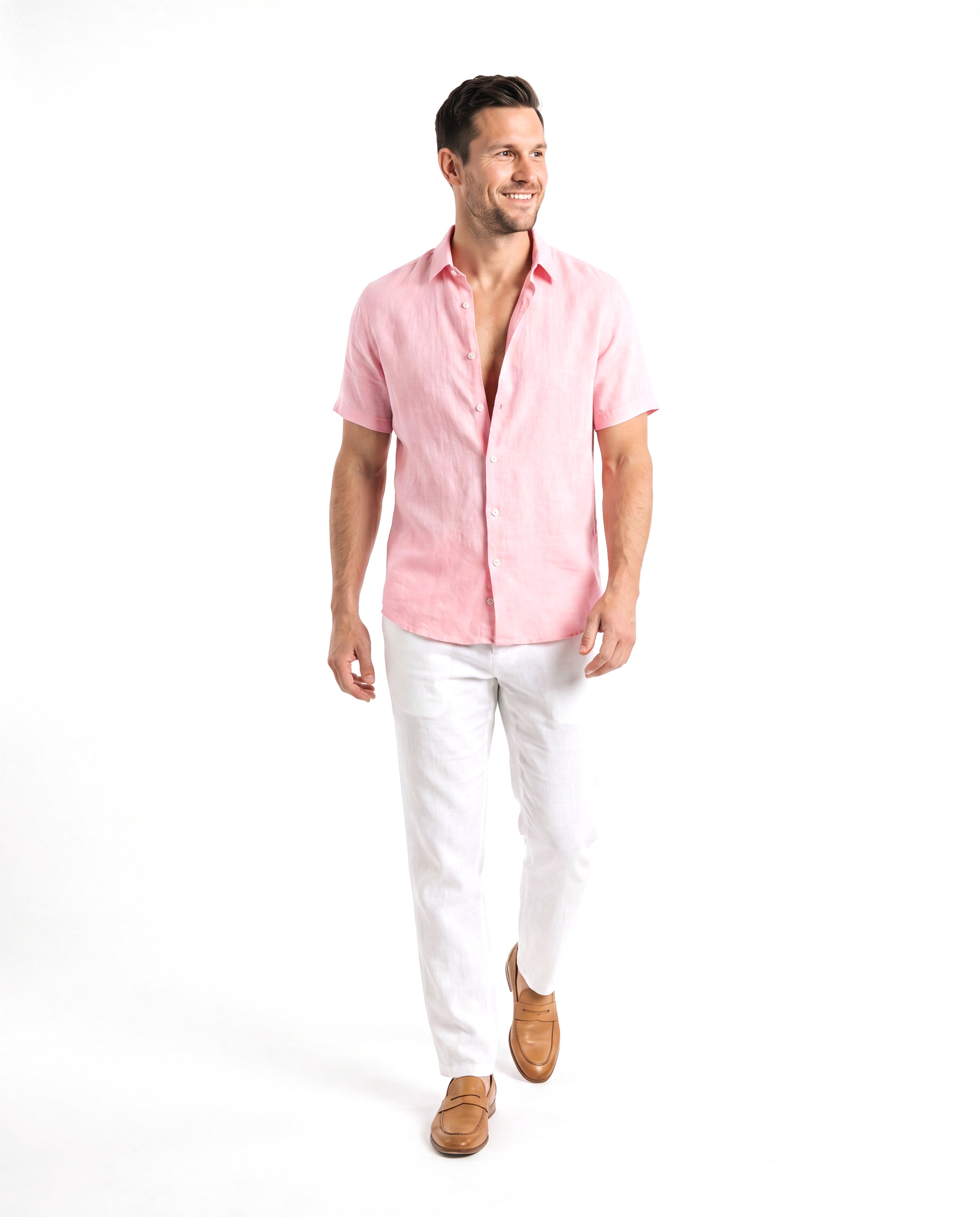 Men's Short-Sleeve Linen Shirt with Chest Pocket