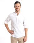Men's Linen Shirt with Stand-Up Collar