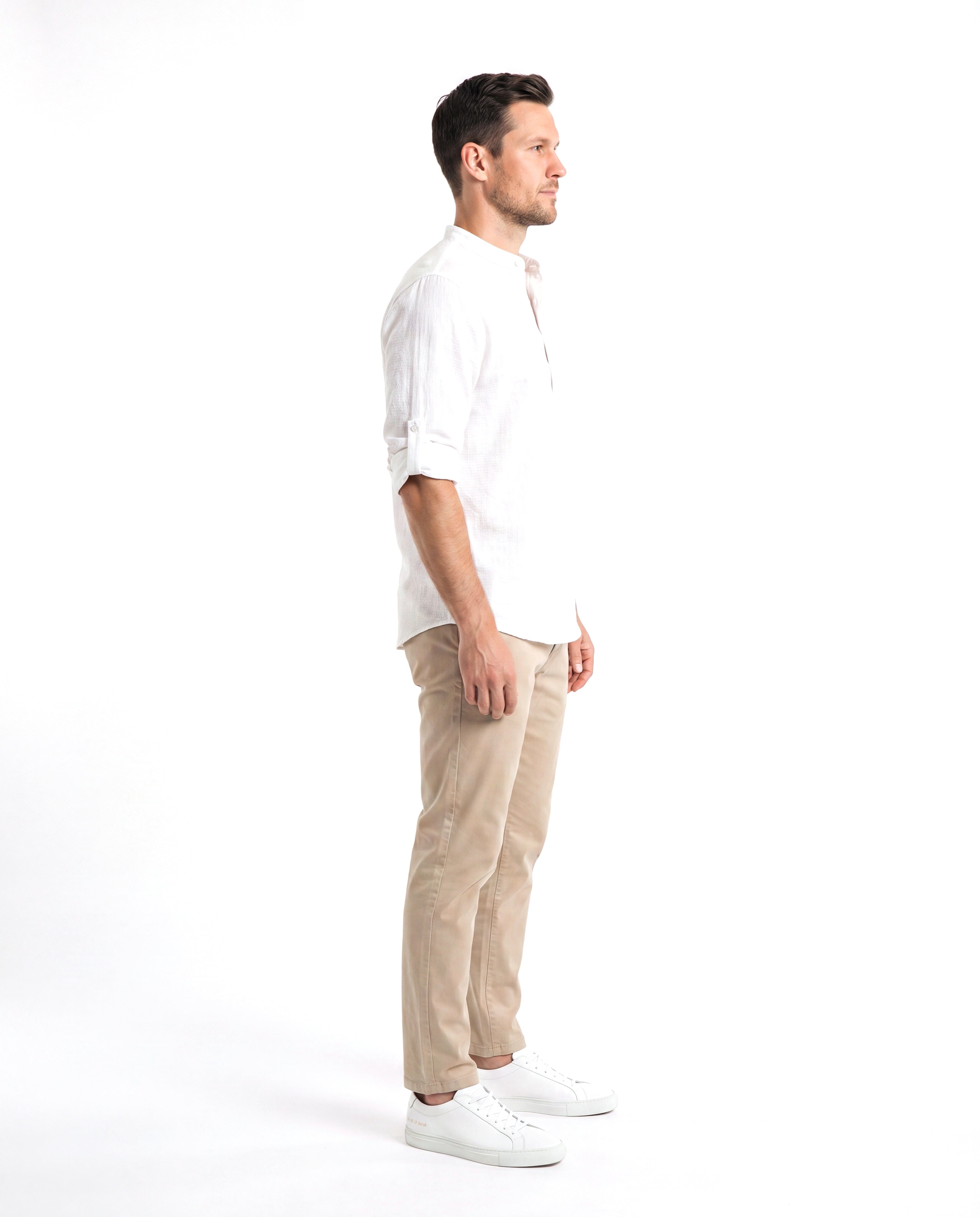 Men's Linen Shirt with Stand-Up Collar