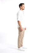 Men's Linen Shirt with Stand-Up Collar