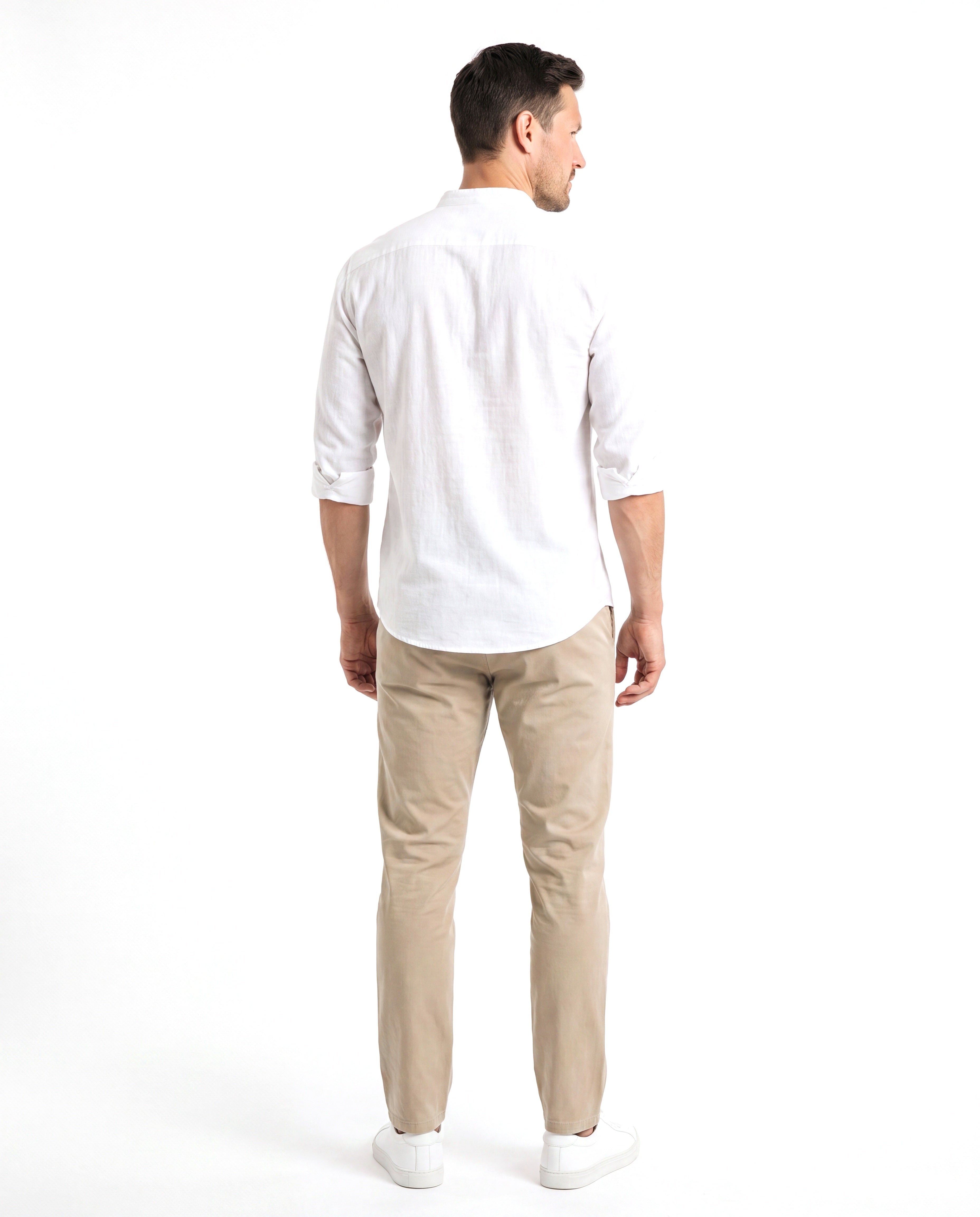 Men's Linen Shirt with Stand-Up Collar