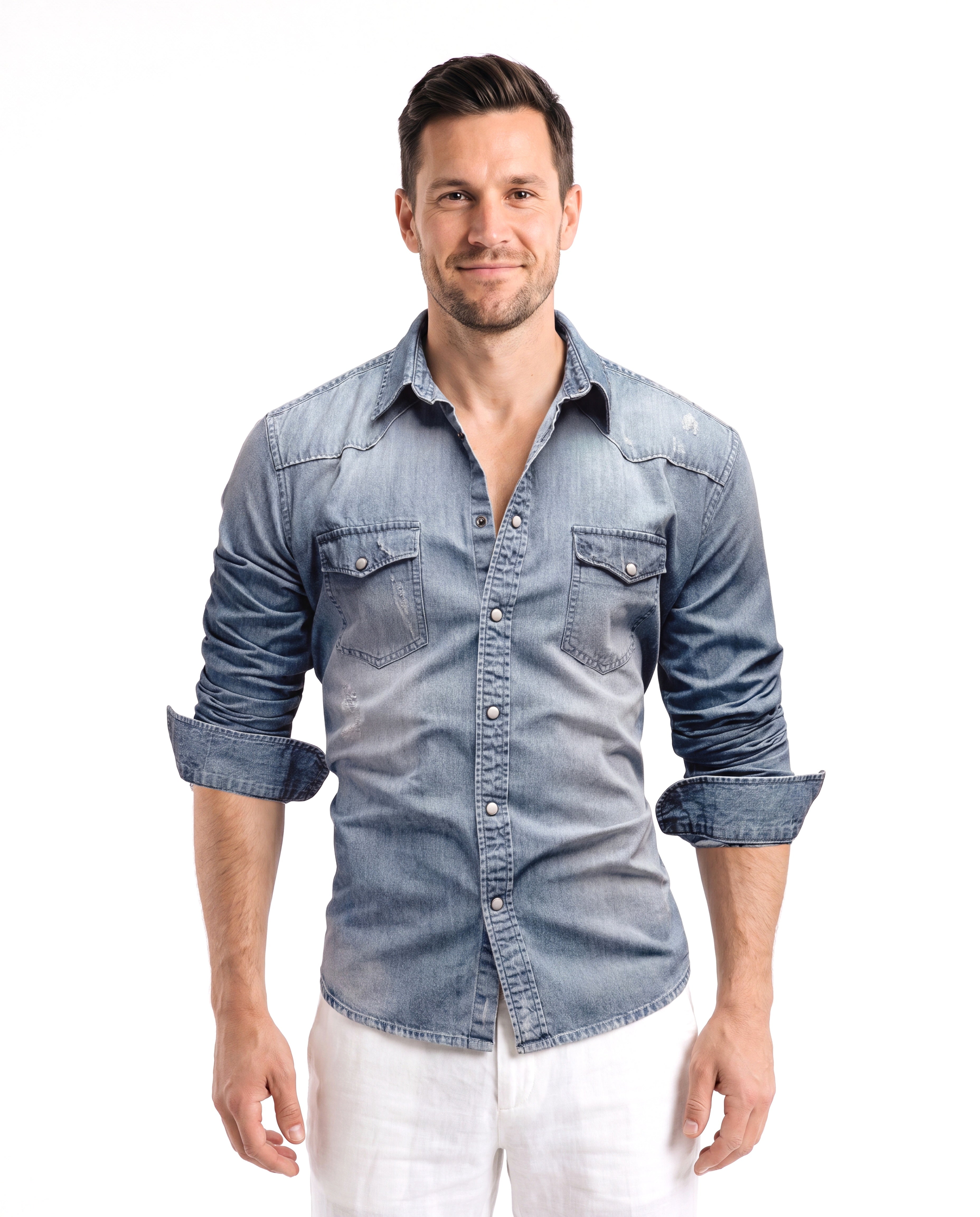 Men's Cotton Denim Shirt with Chest Pockets