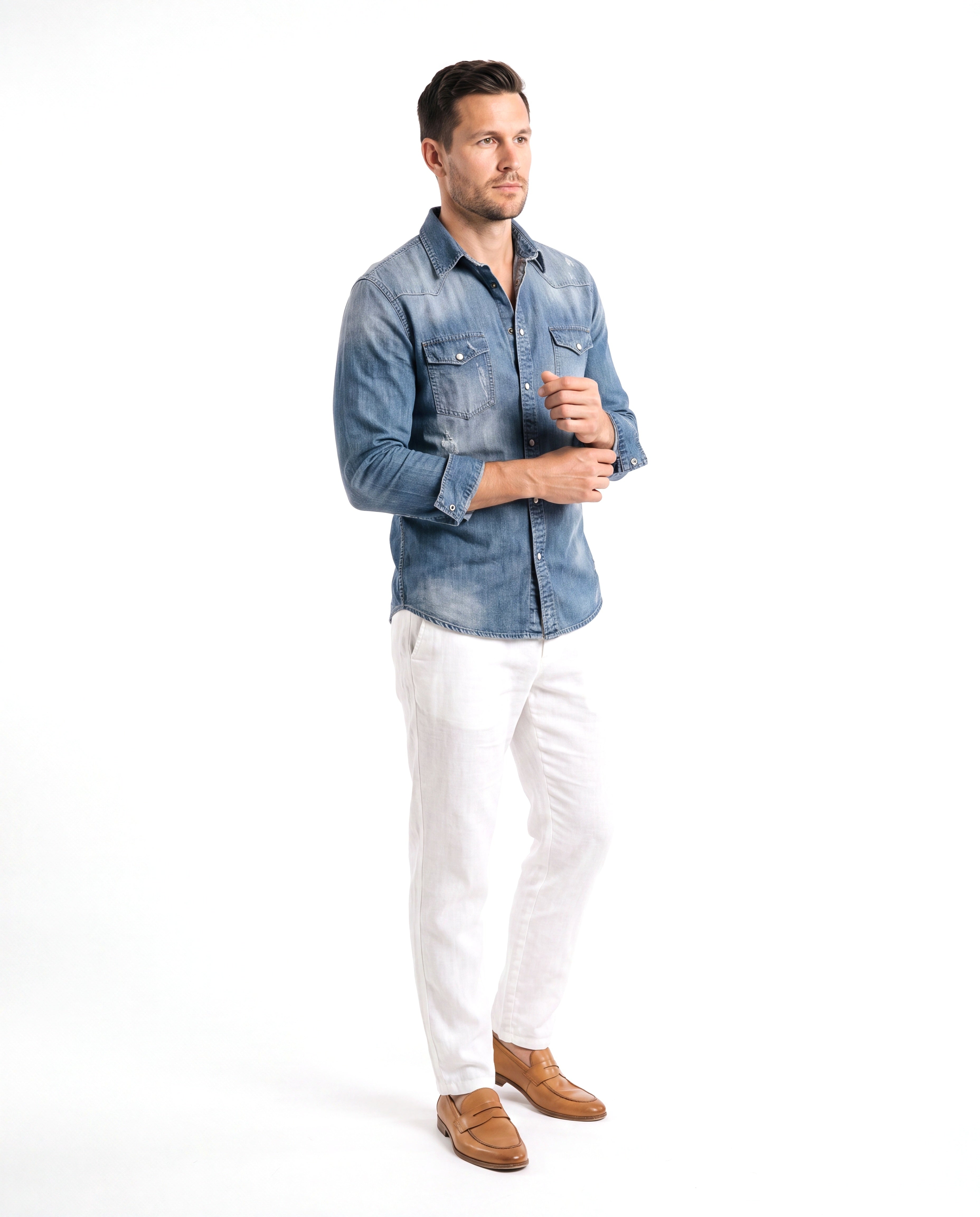 Men's Cotton Denim Shirt with Chest Pockets