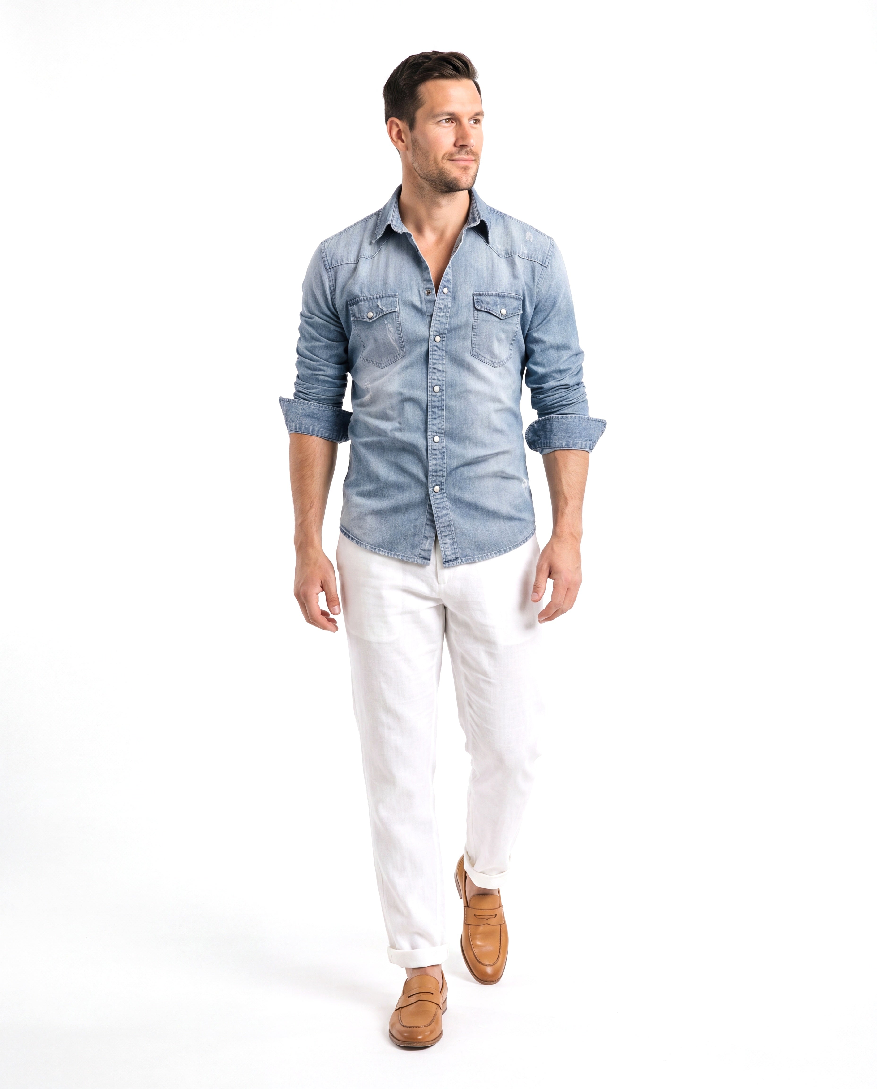 Men's Cotton Denim Shirt with Chest Pockets