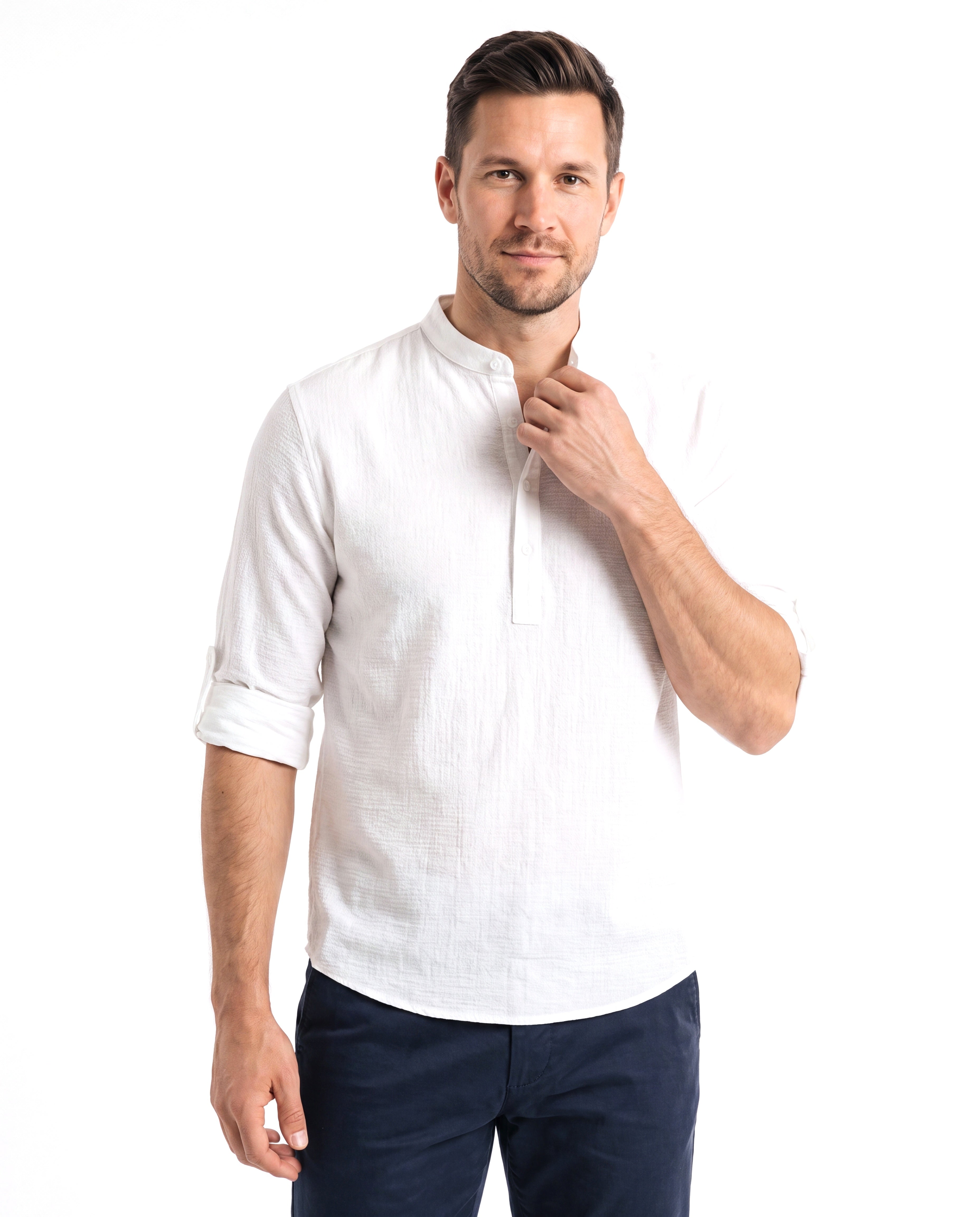 Men's Linen Shirt with Mandarin Collar