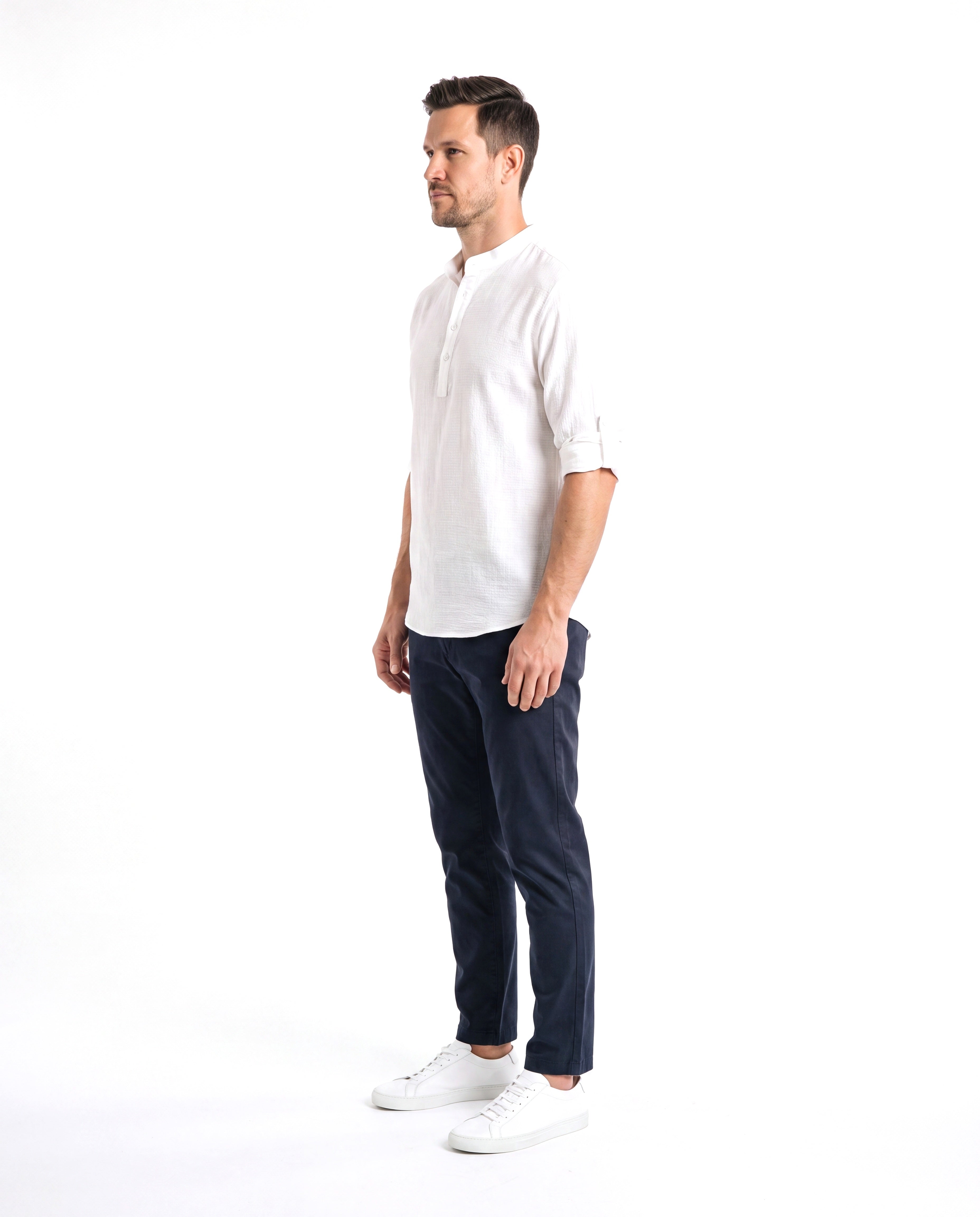 Men's Linen Shirt with Mandarin Collar