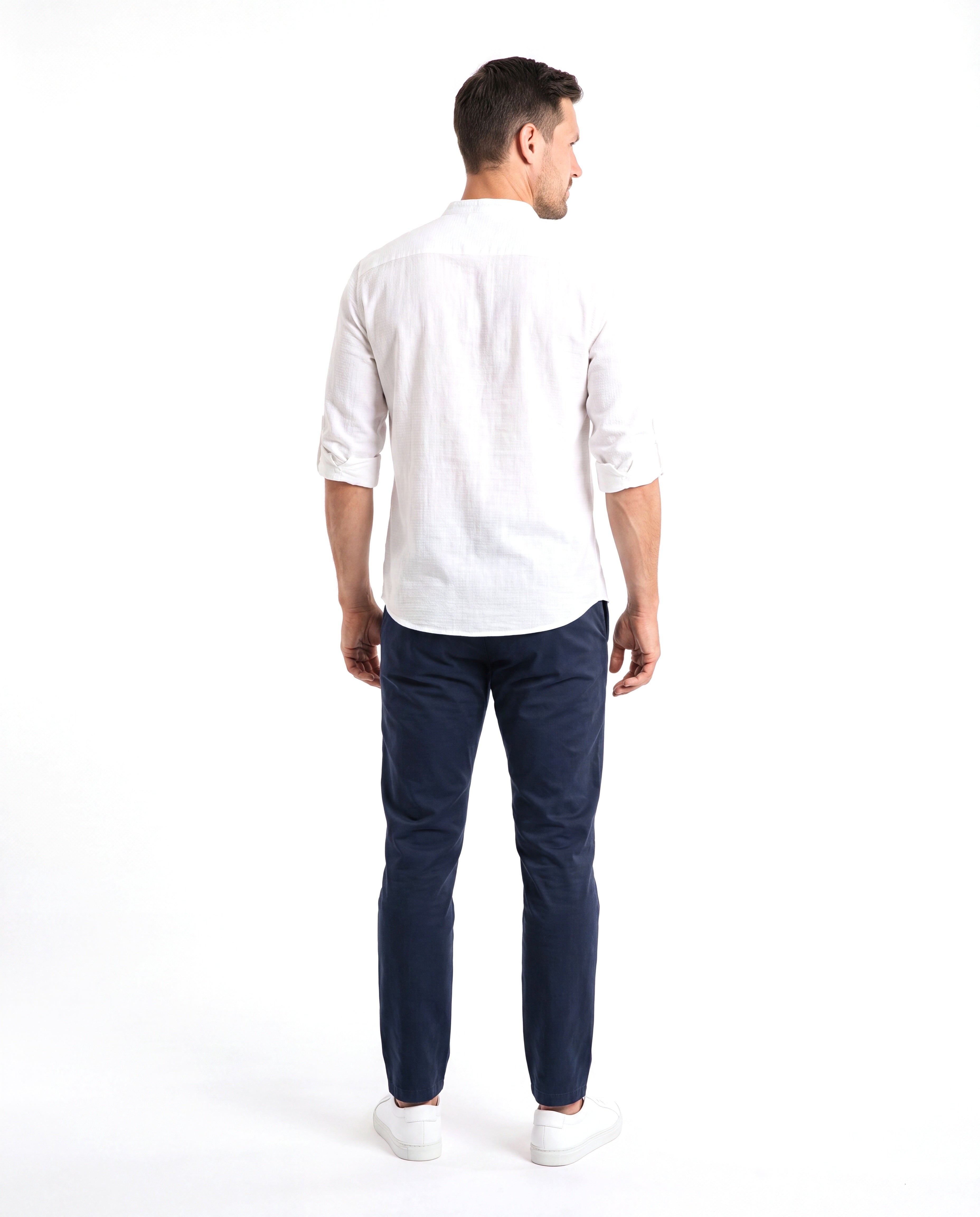 Men's Linen Shirt with Mandarin Collar