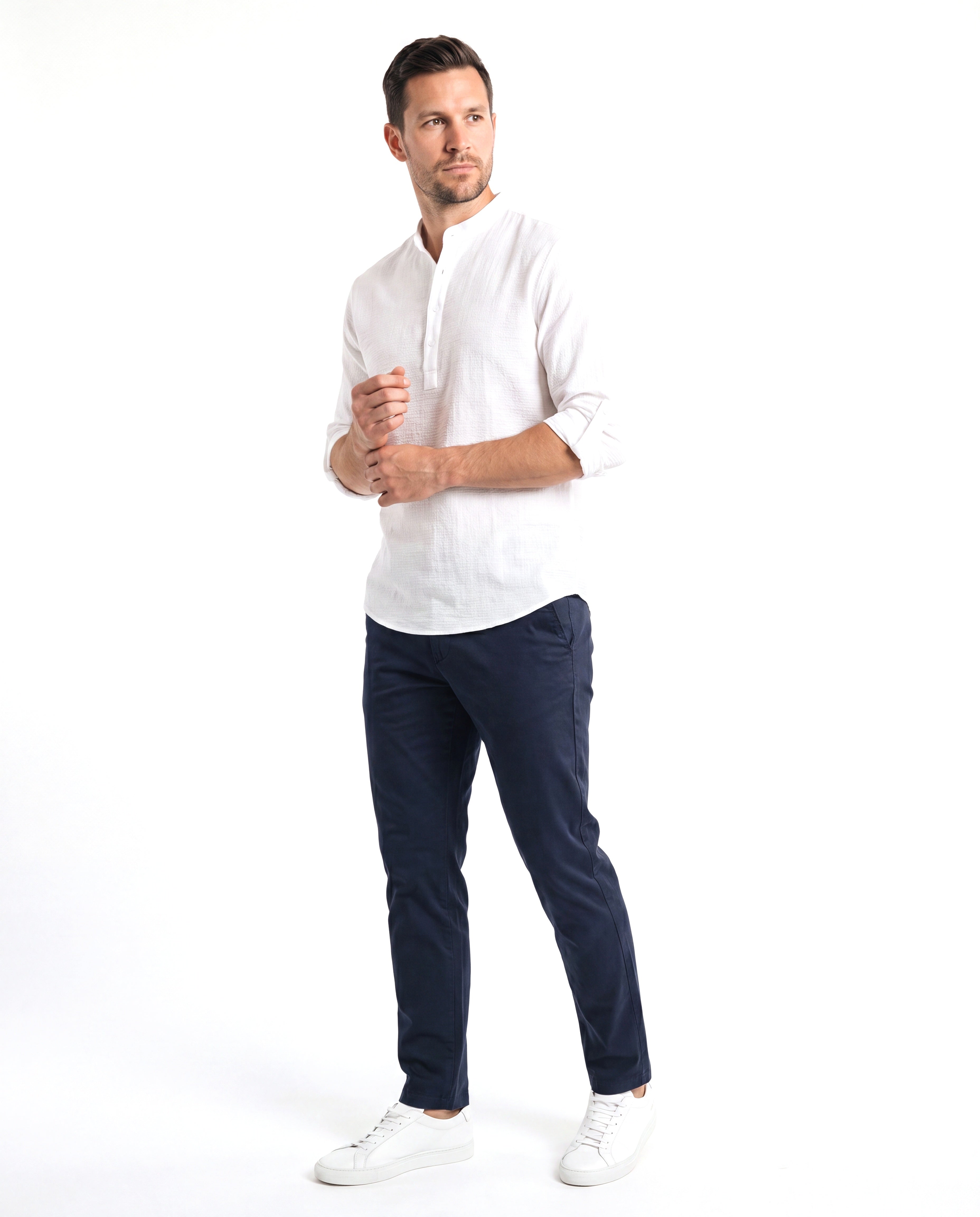 Men's Linen Shirt with Mandarin Collar