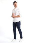Men's Linen Shirt with Mandarin Collar