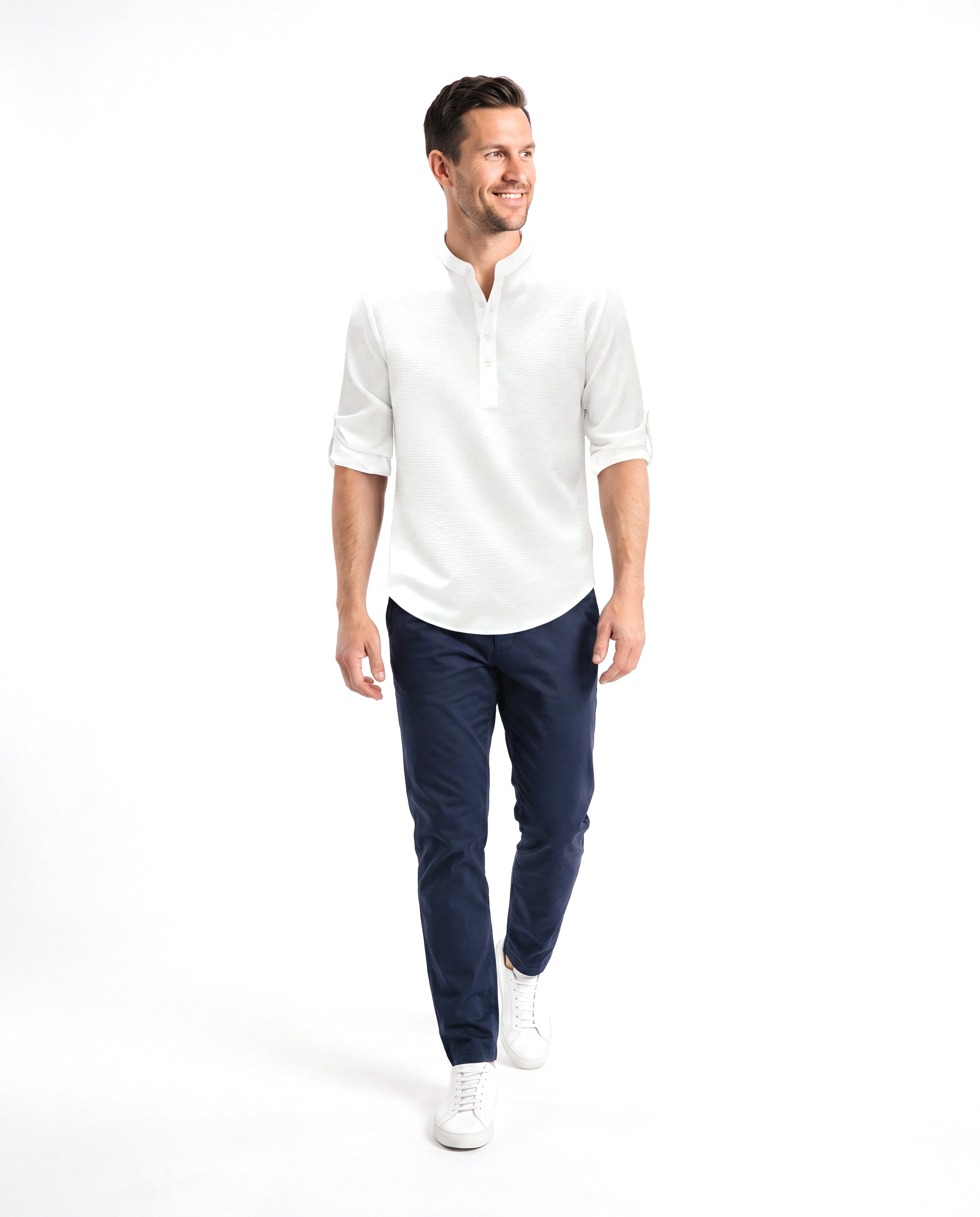 Men's Linen Shirt with Mandarin Collar