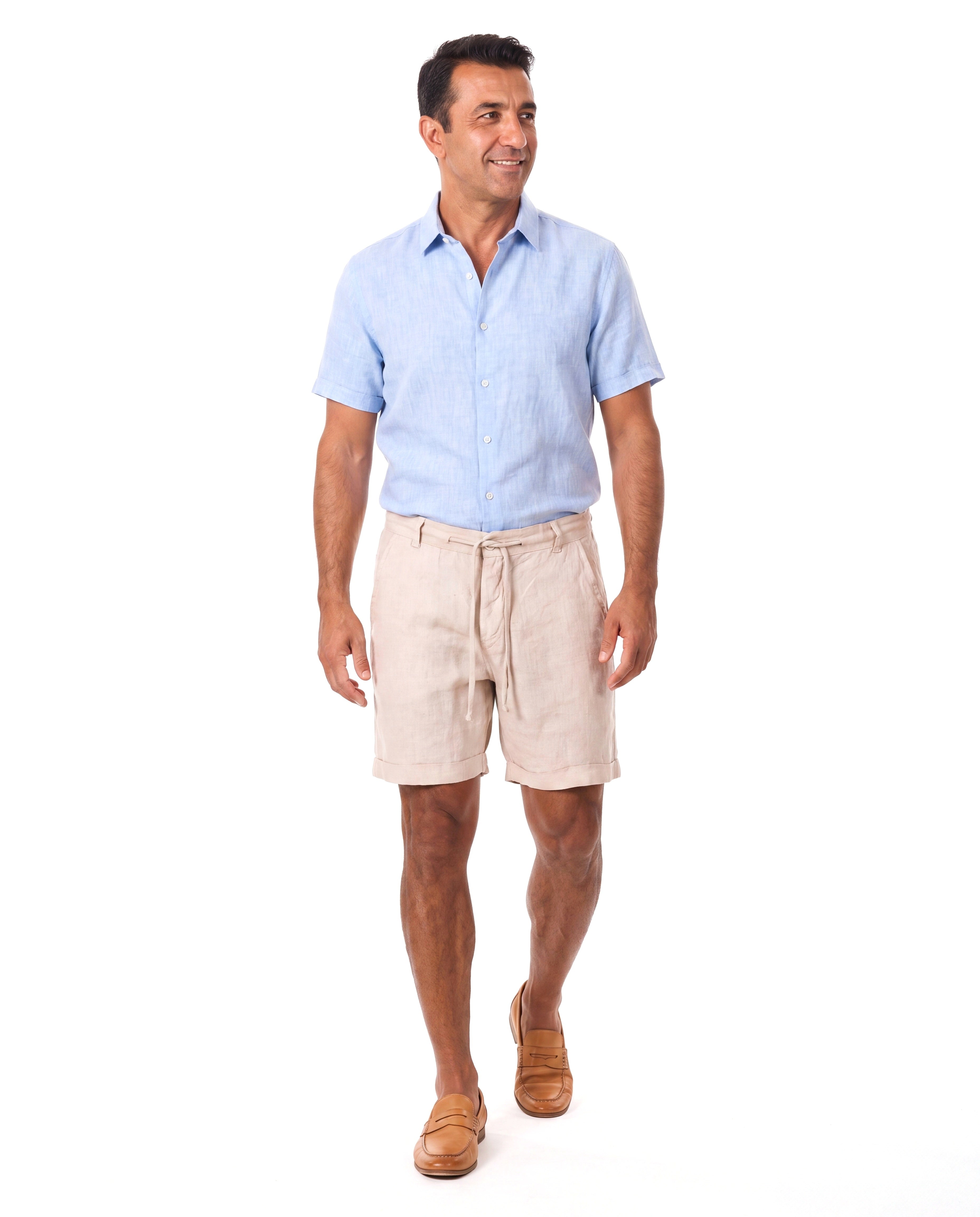 Men's Linen Shorts with Elastic Waist