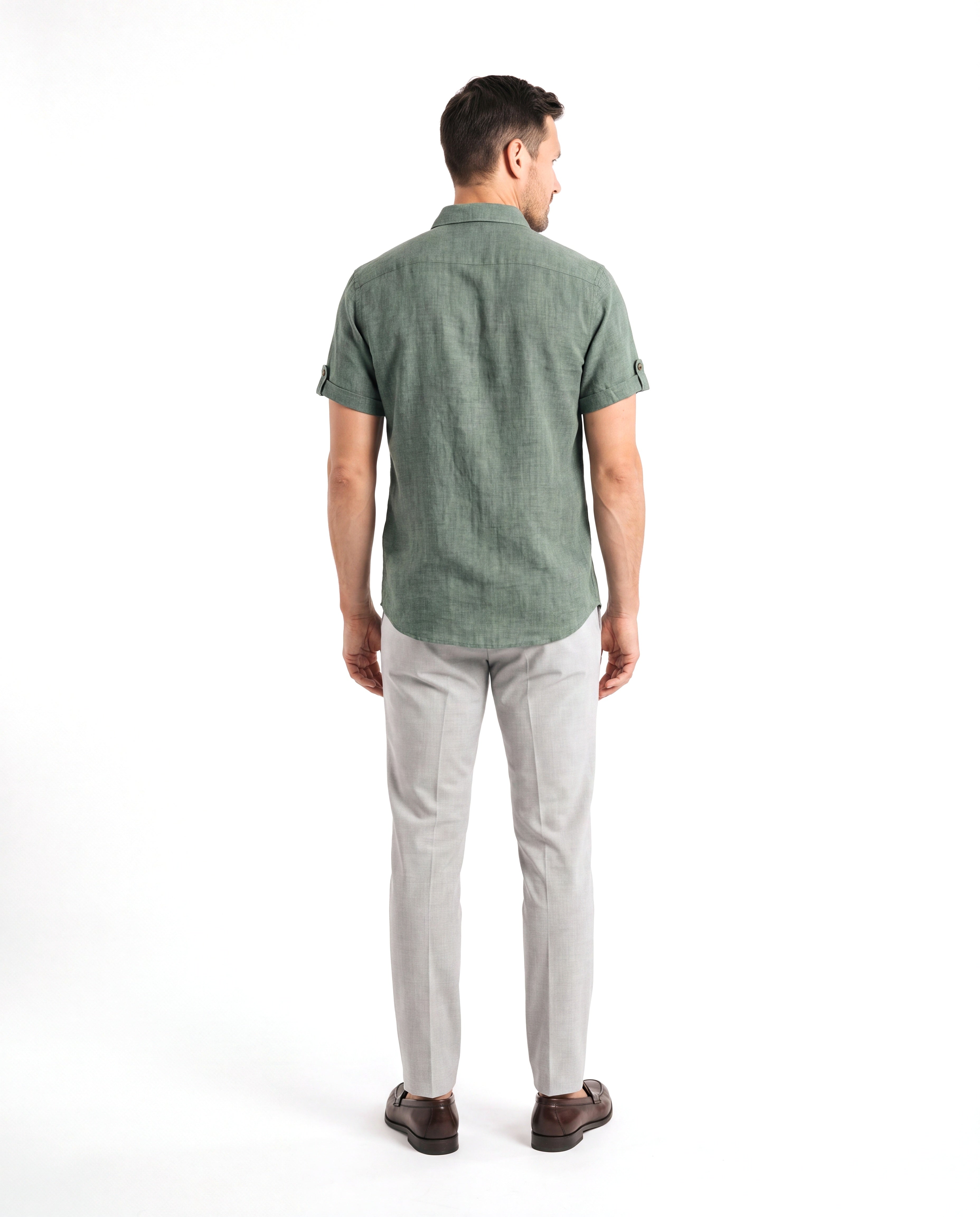 Men's Solid Linen Shirt with Short Sleeves