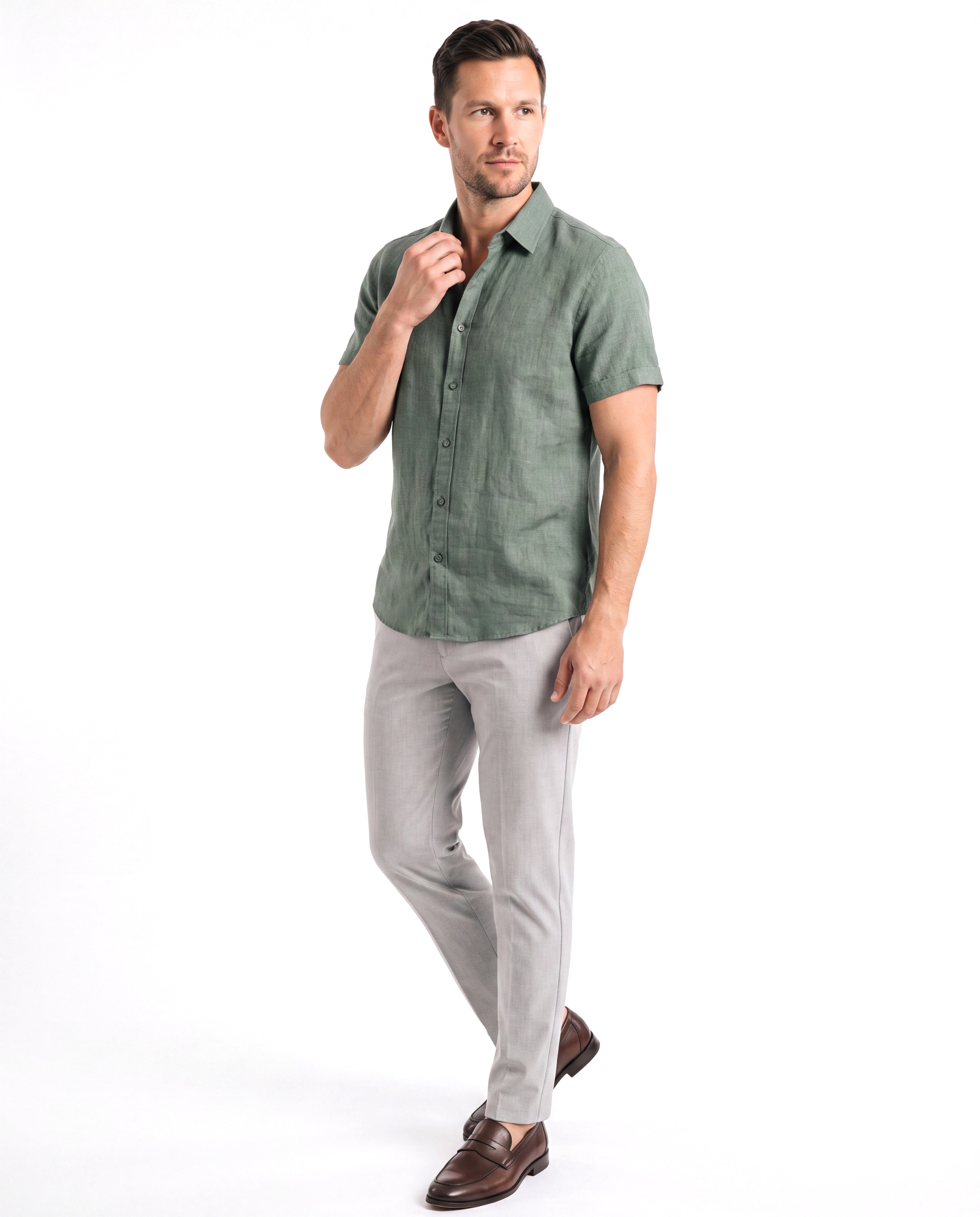 Men's Solid Linen Shirt with Short Sleeves