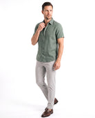 Men's Solid Linen Shirt with Short Sleeves