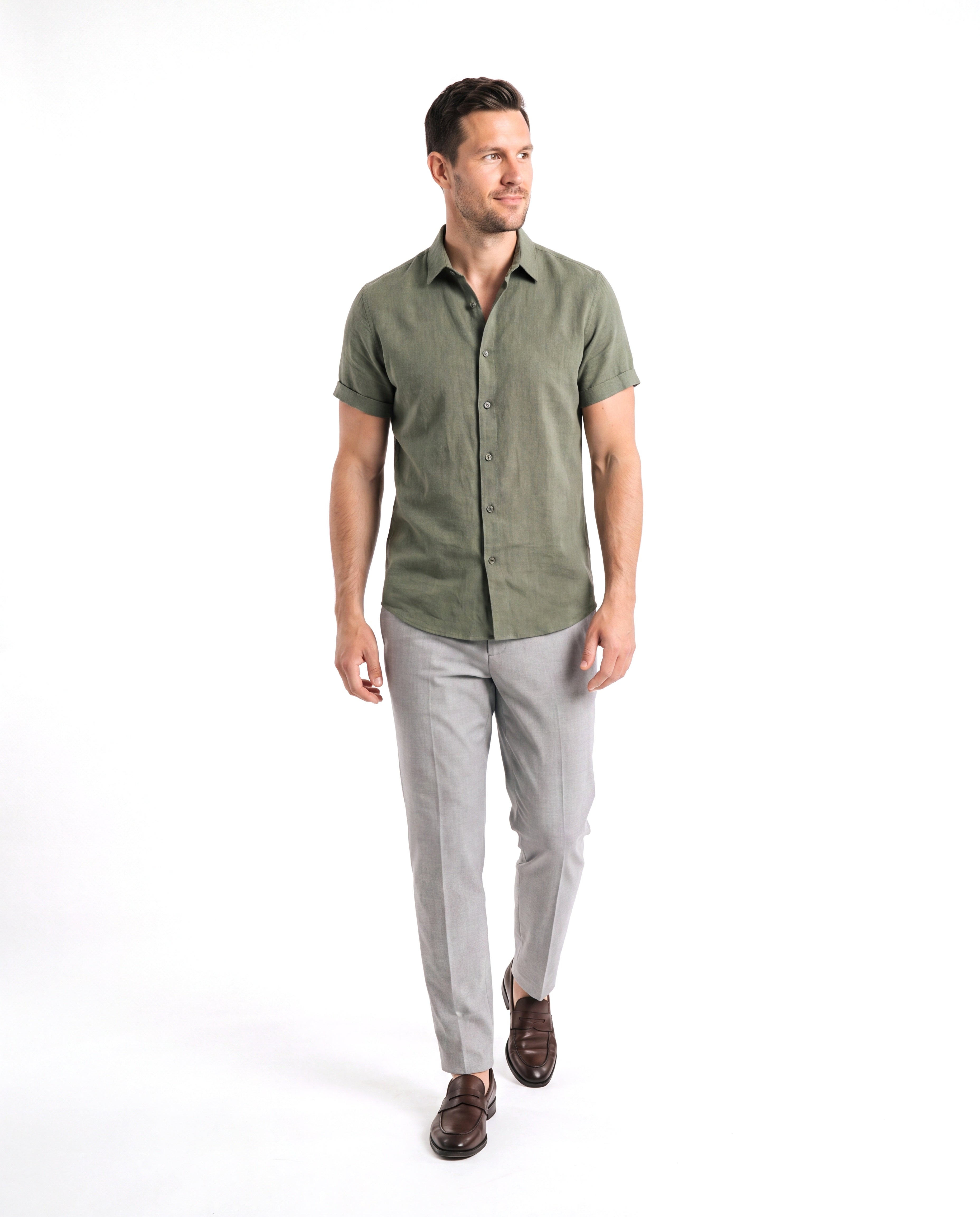 Men's Solid Linen Shirt with Short Sleeves