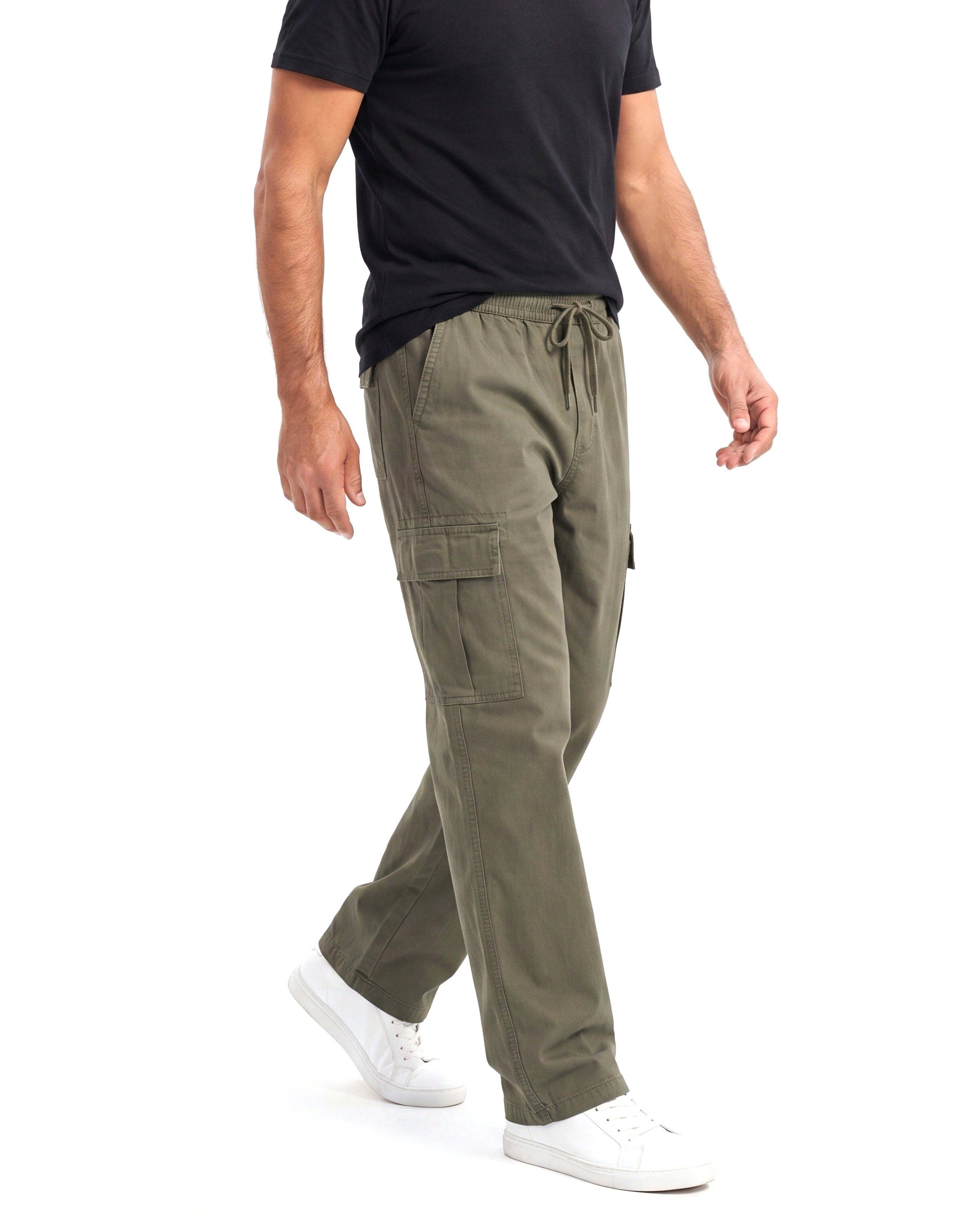 Men's Cotton Cargo Pants with Elastic Waist