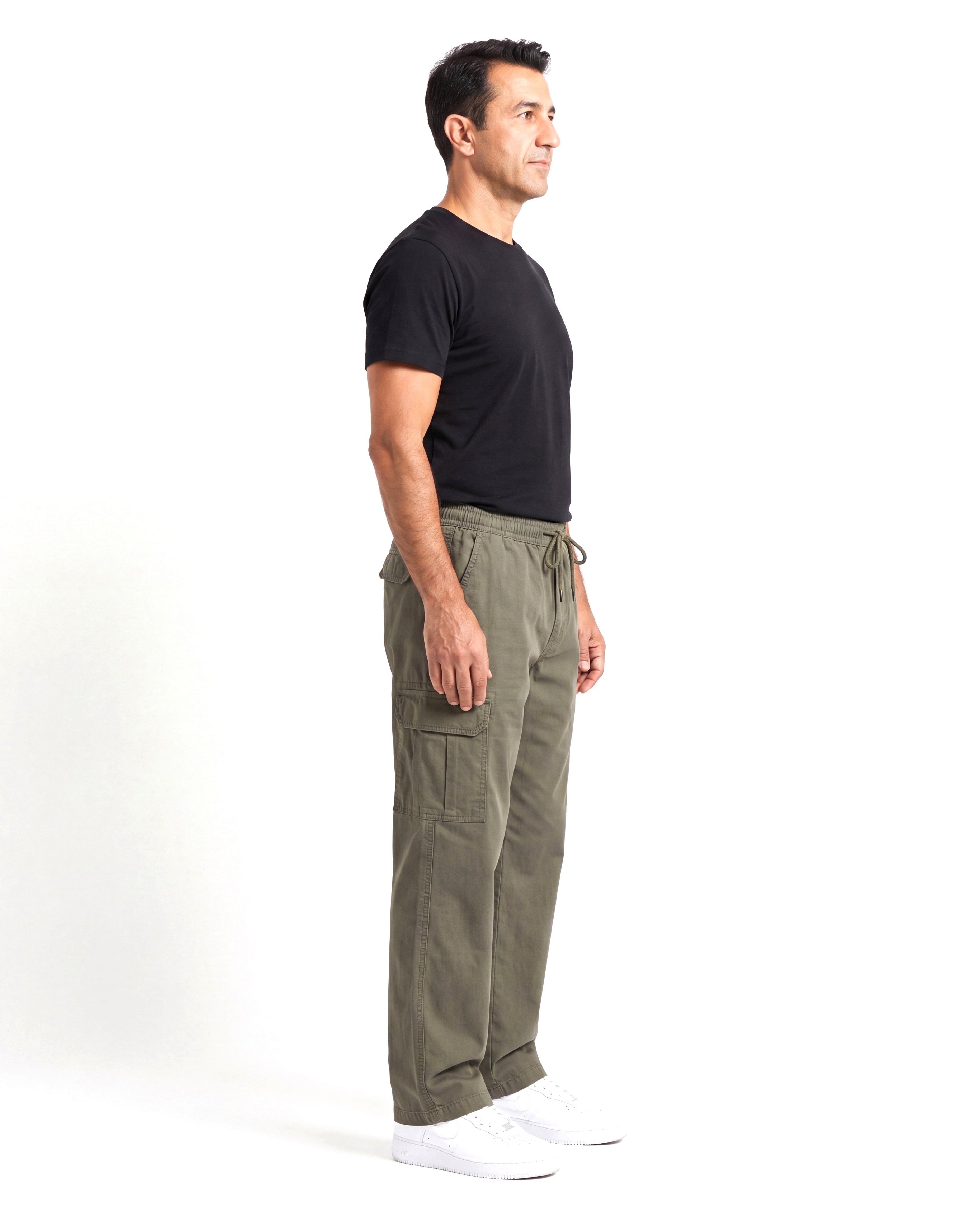 Men's Cotton Cargo Pants with Elastic Waist