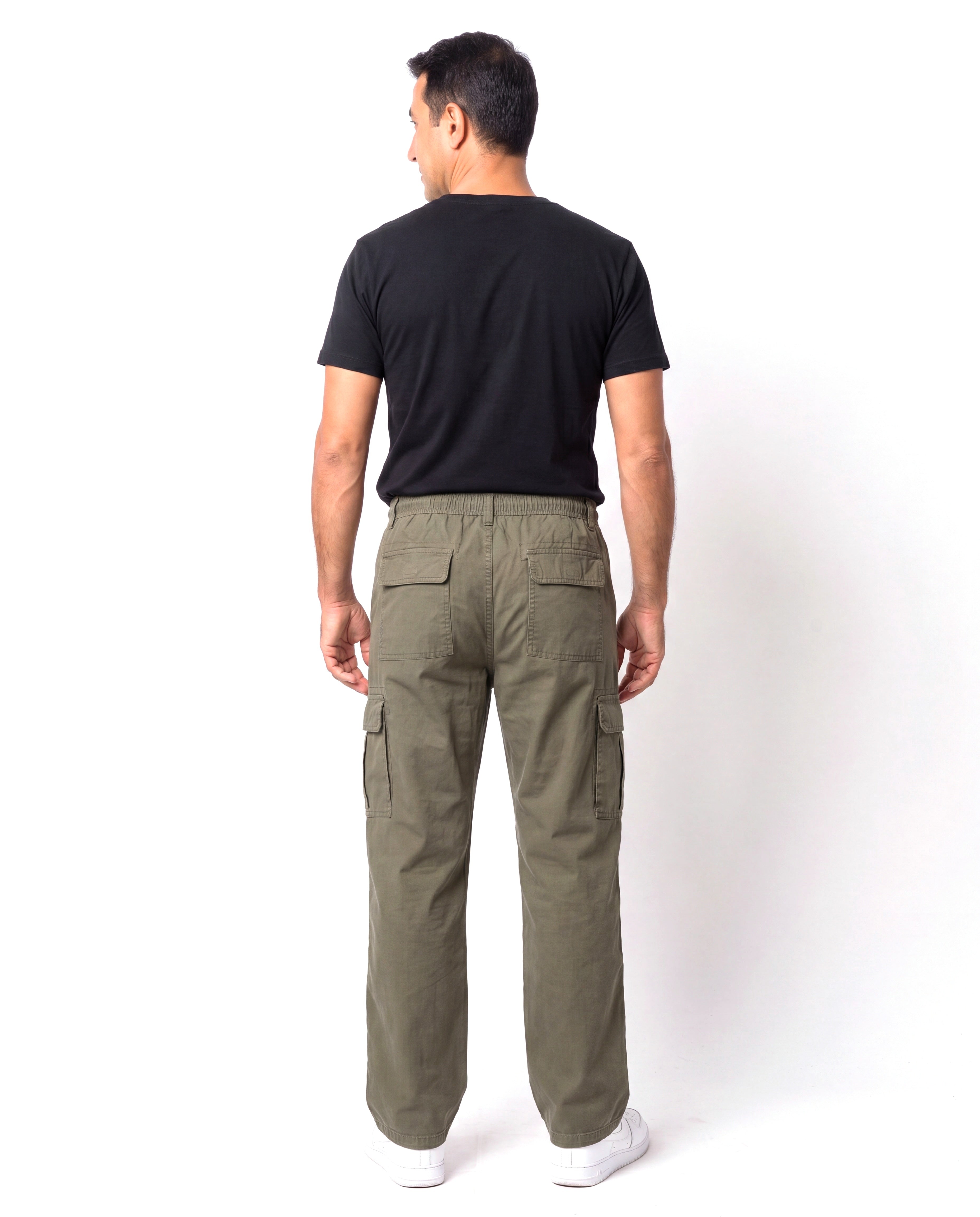 Men's Cotton Cargo Pants with Elastic Waist