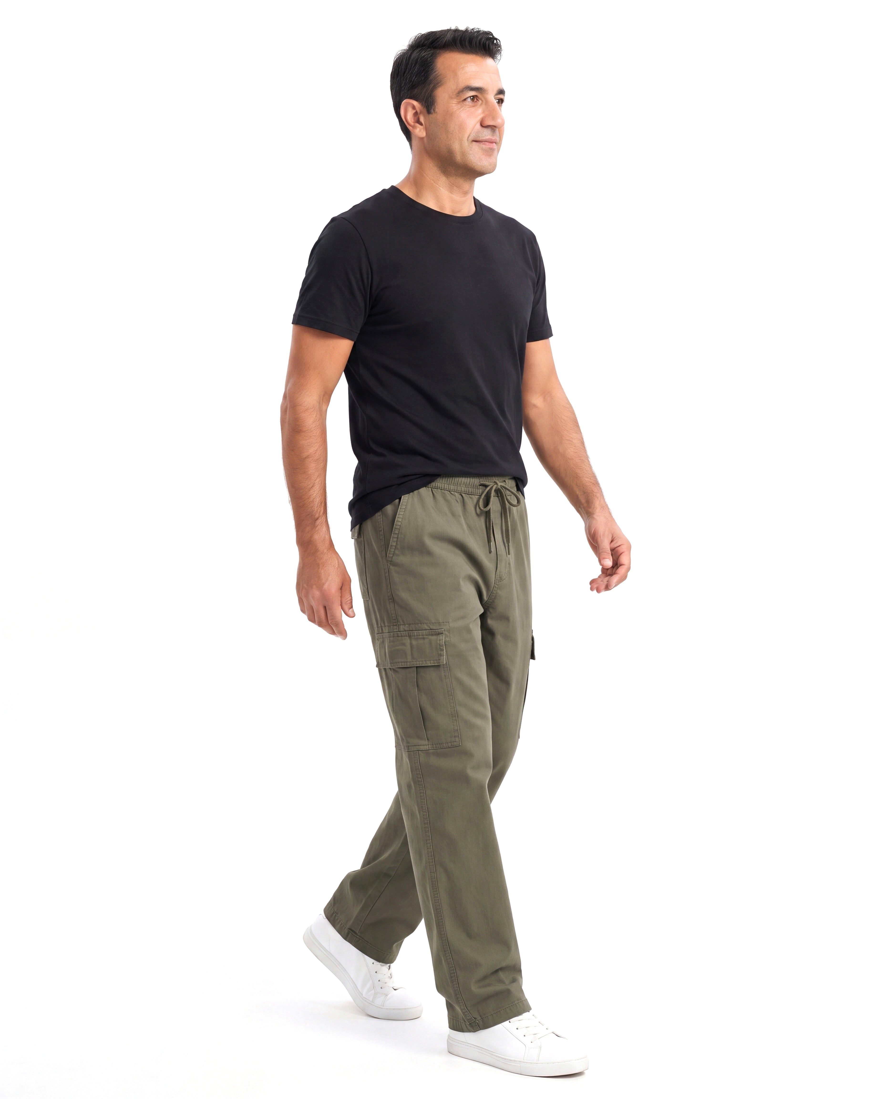 Men's Cotton Cargo Pants with Elastic Waist