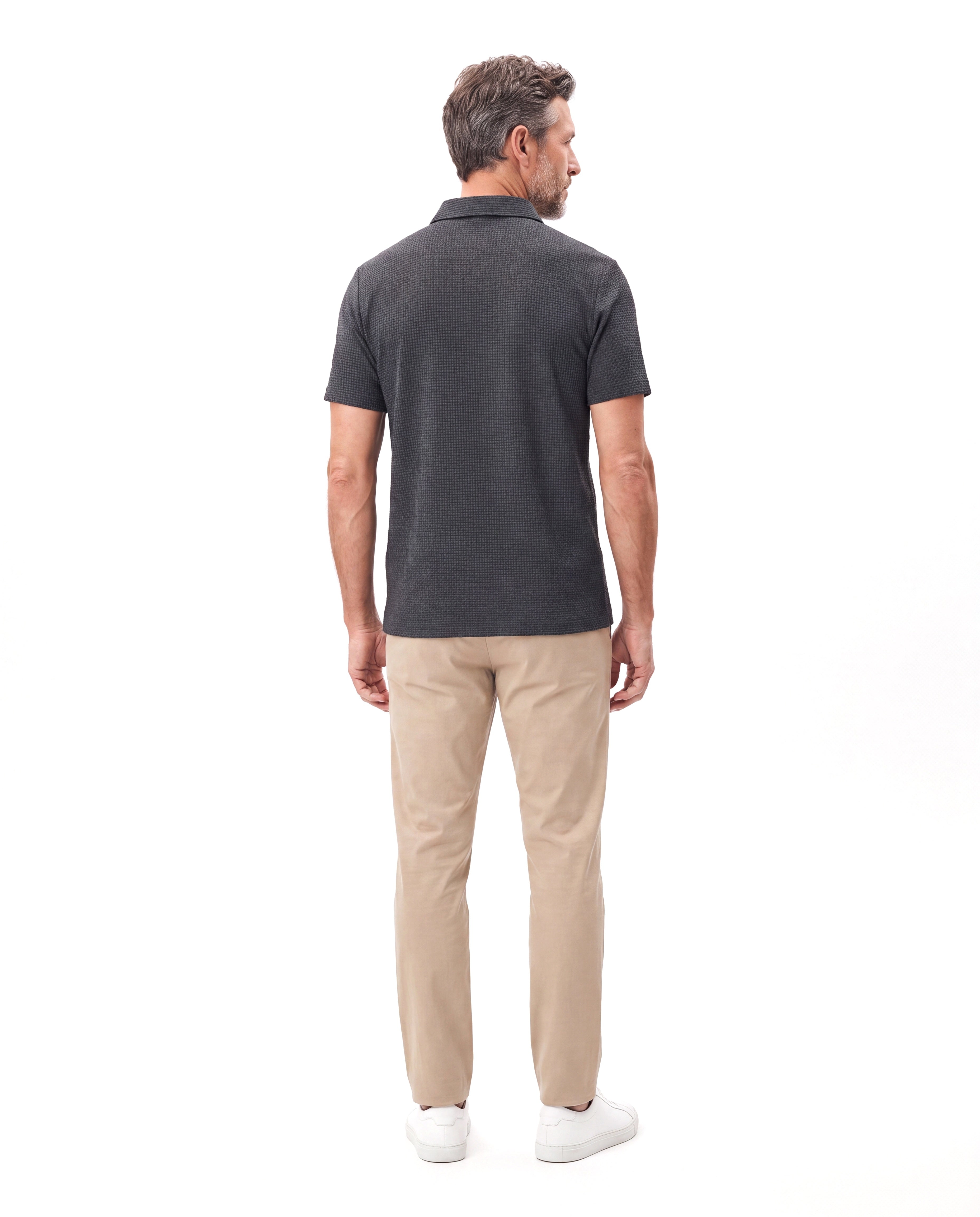 Men's Cotton Polo with Fine Check Texture