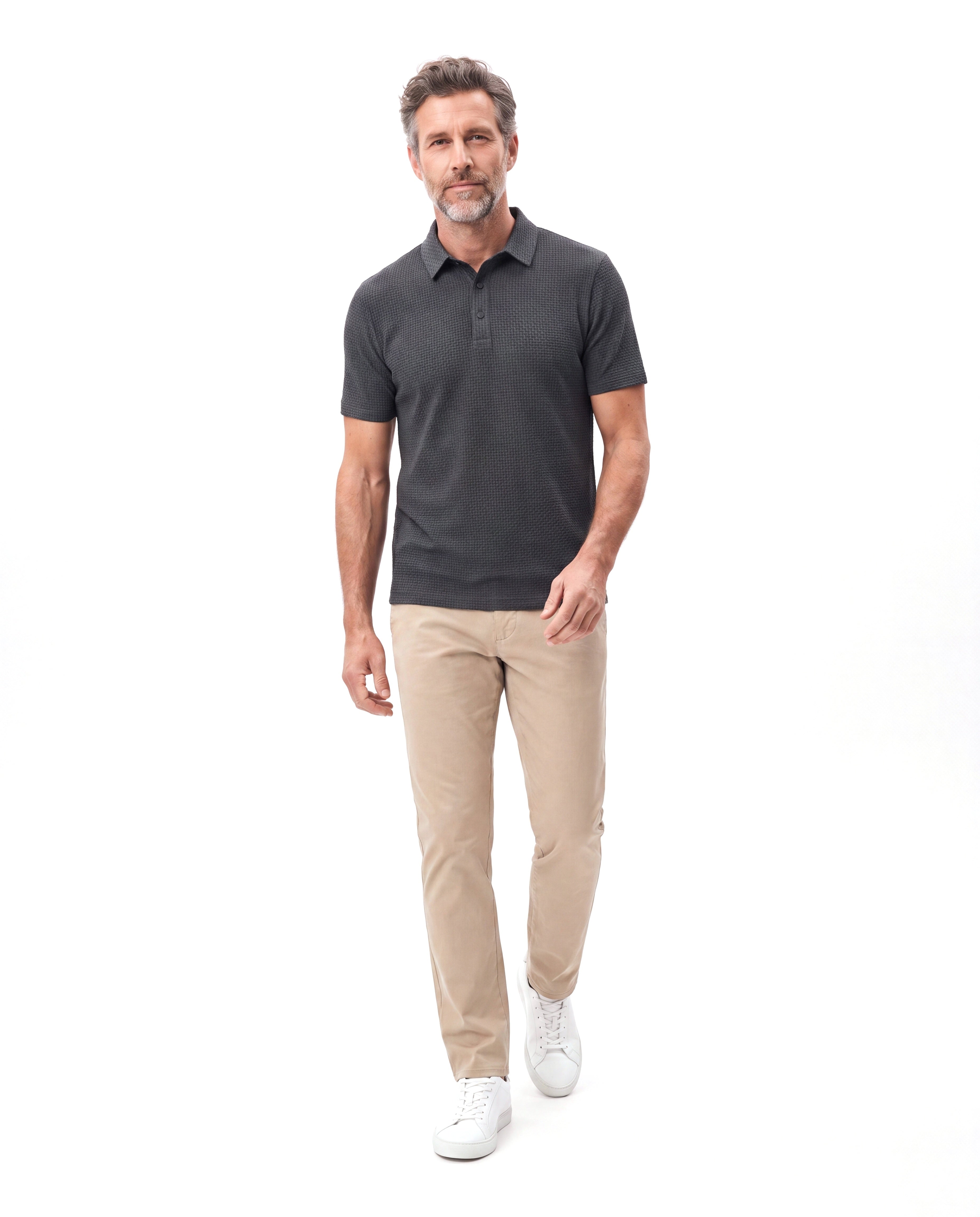 Men's Cotton Polo with Fine Check Texture