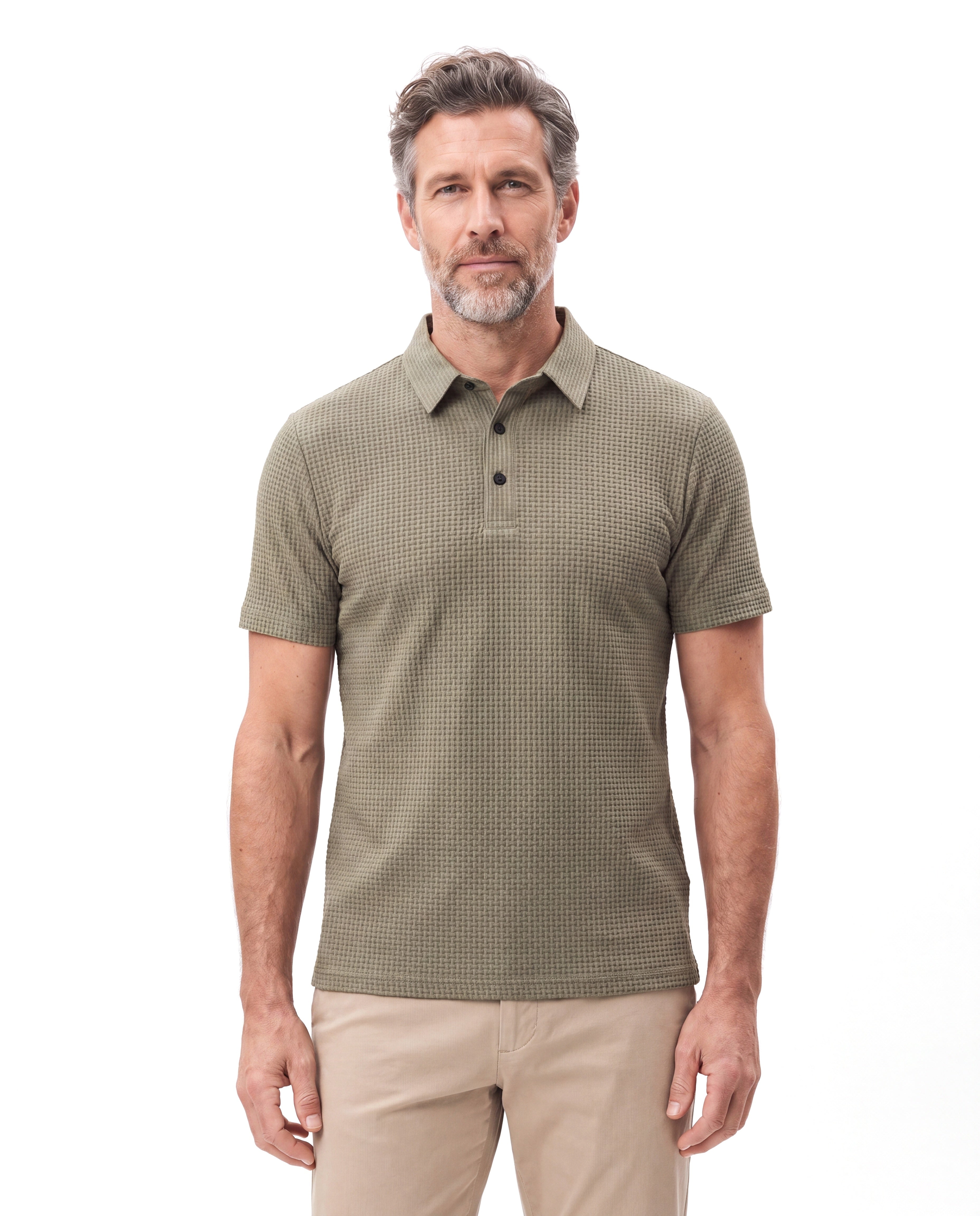 Men's Textured Polo with Fine Ribbed Knit