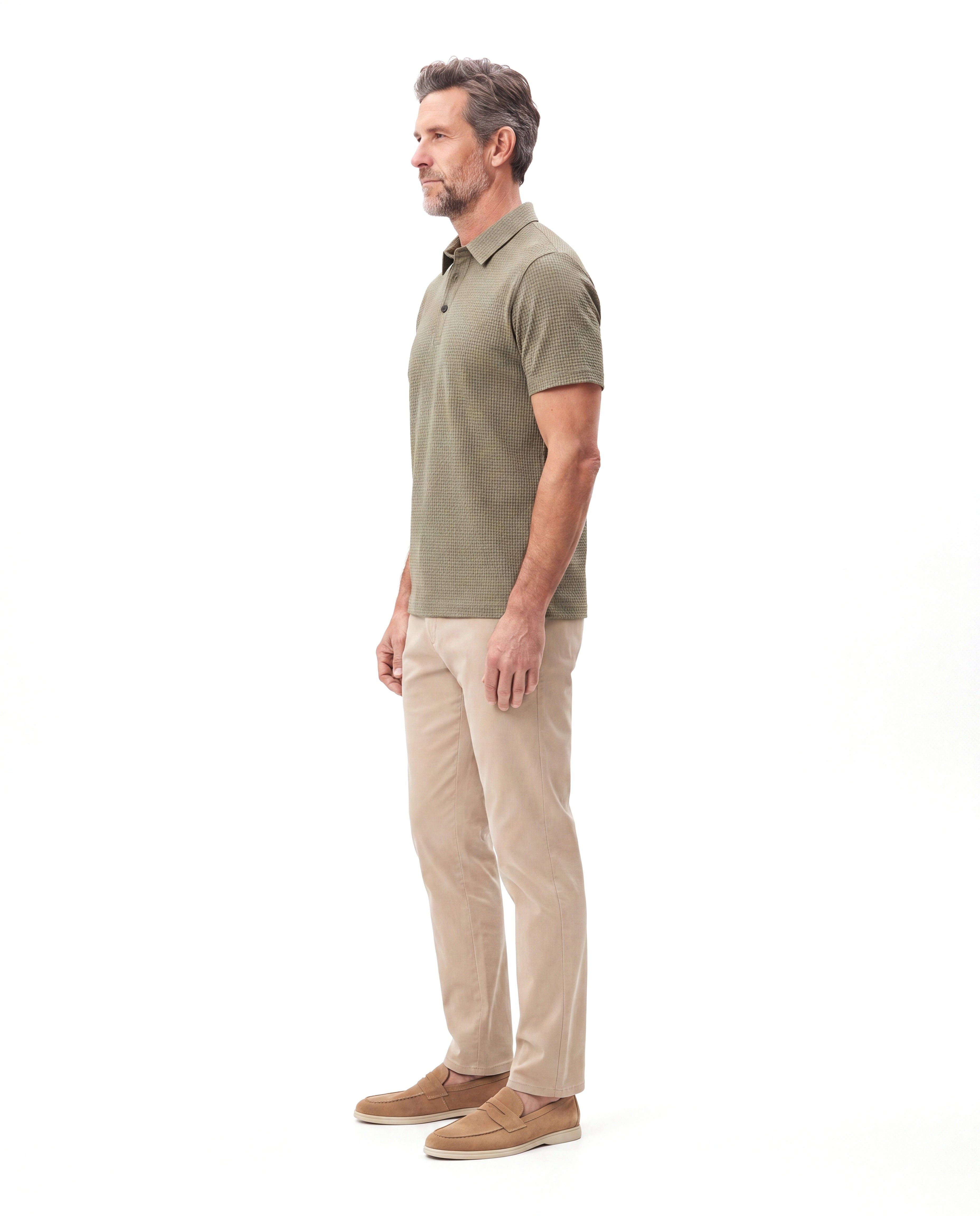 Men's Textured Polo with Fine Ribbed Knit