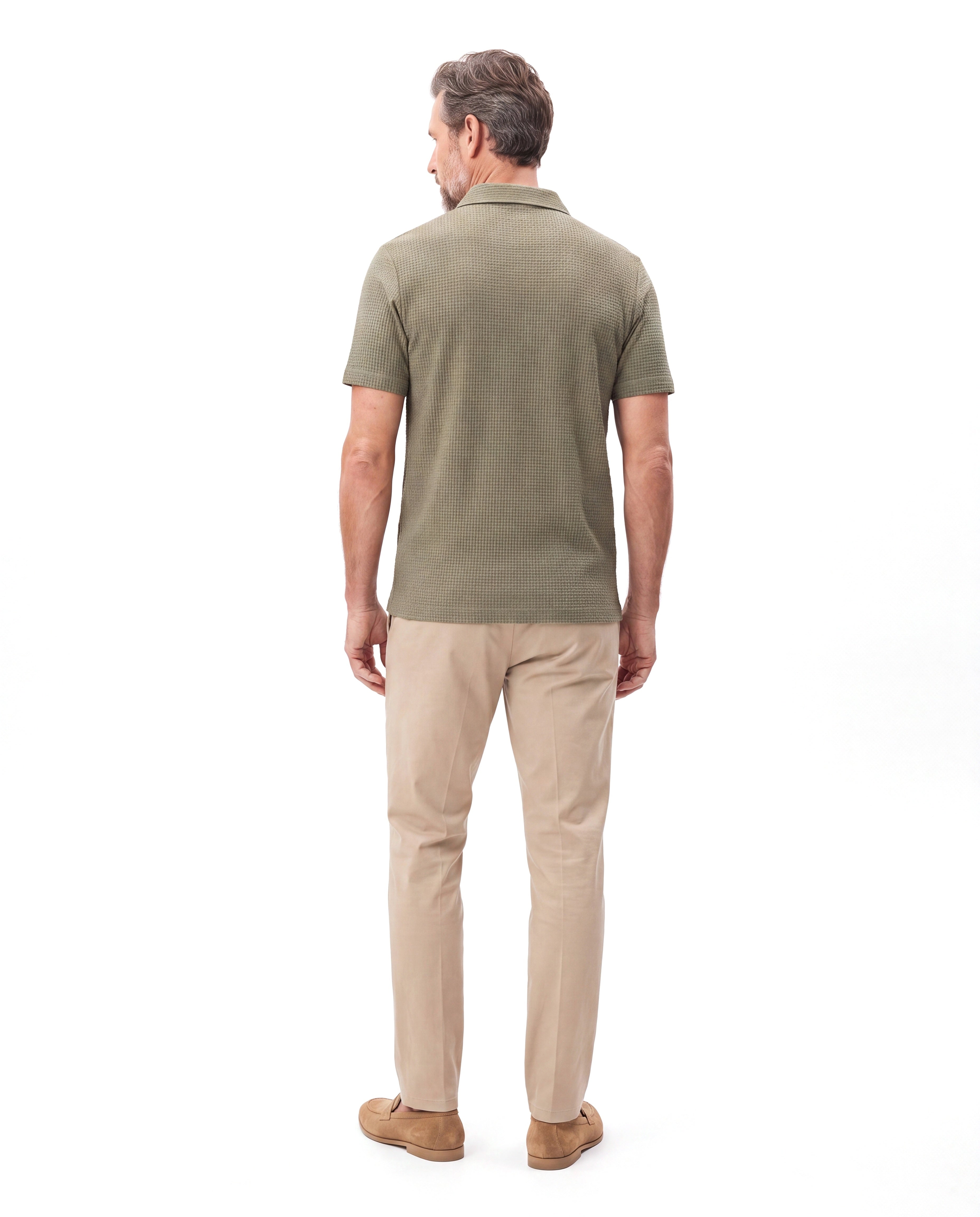 Men's Textured Polo with Fine Ribbed Knit