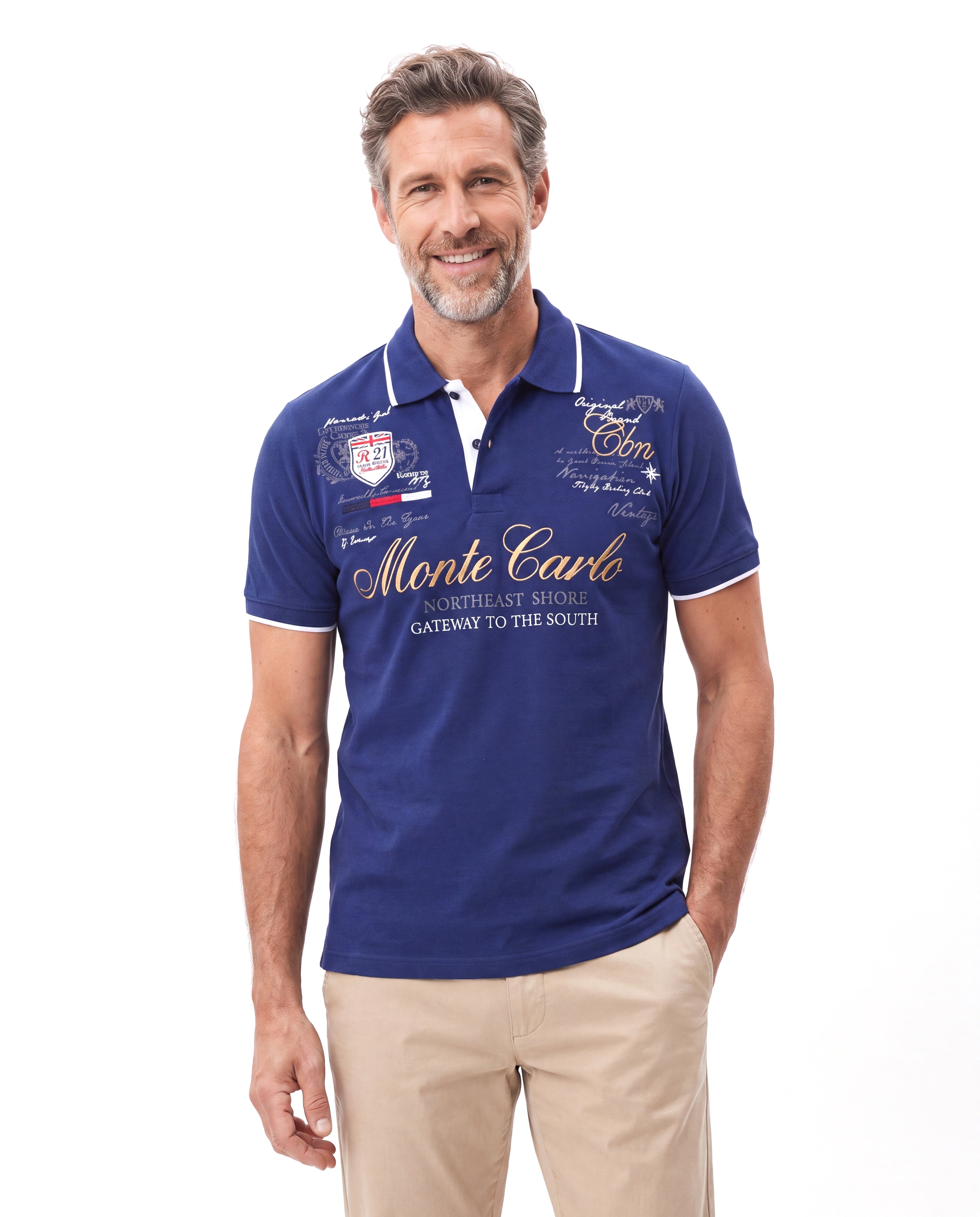 Men's Cotton Polo with Print Detail