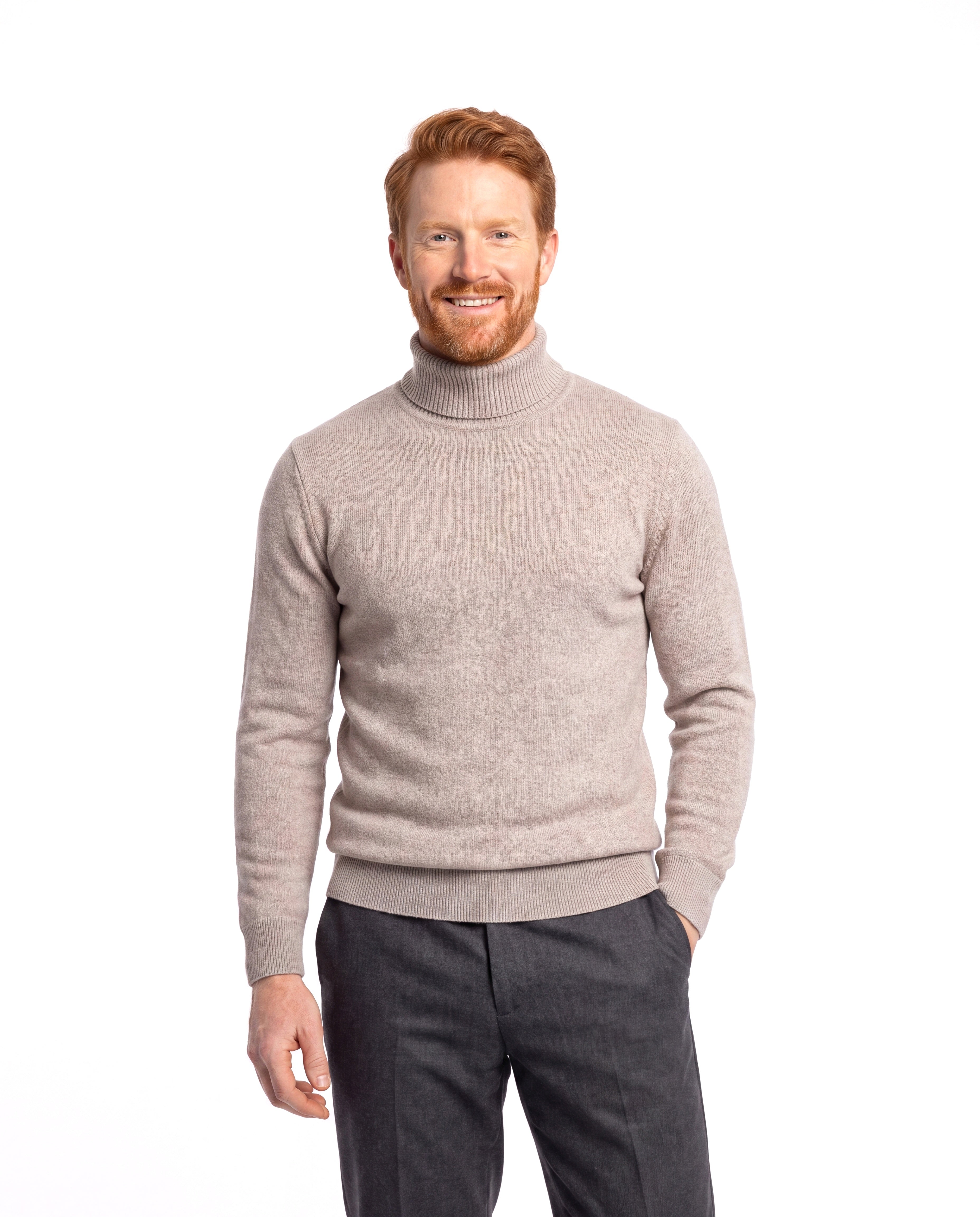 Men's Fine-Knit Turtleneck with Ribbed Cuffs
