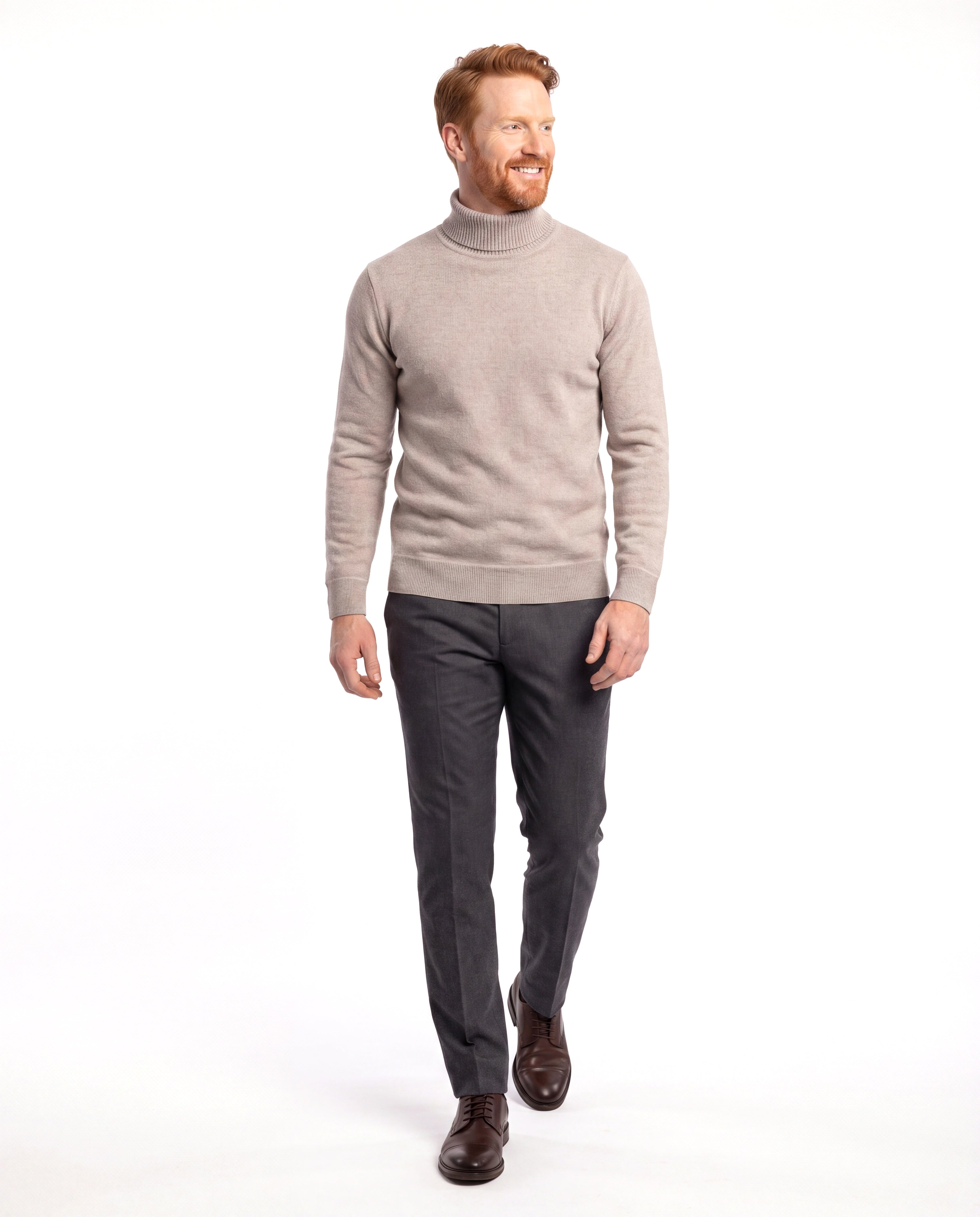 Men's Fine-Knit Turtleneck with Ribbed Cuffs