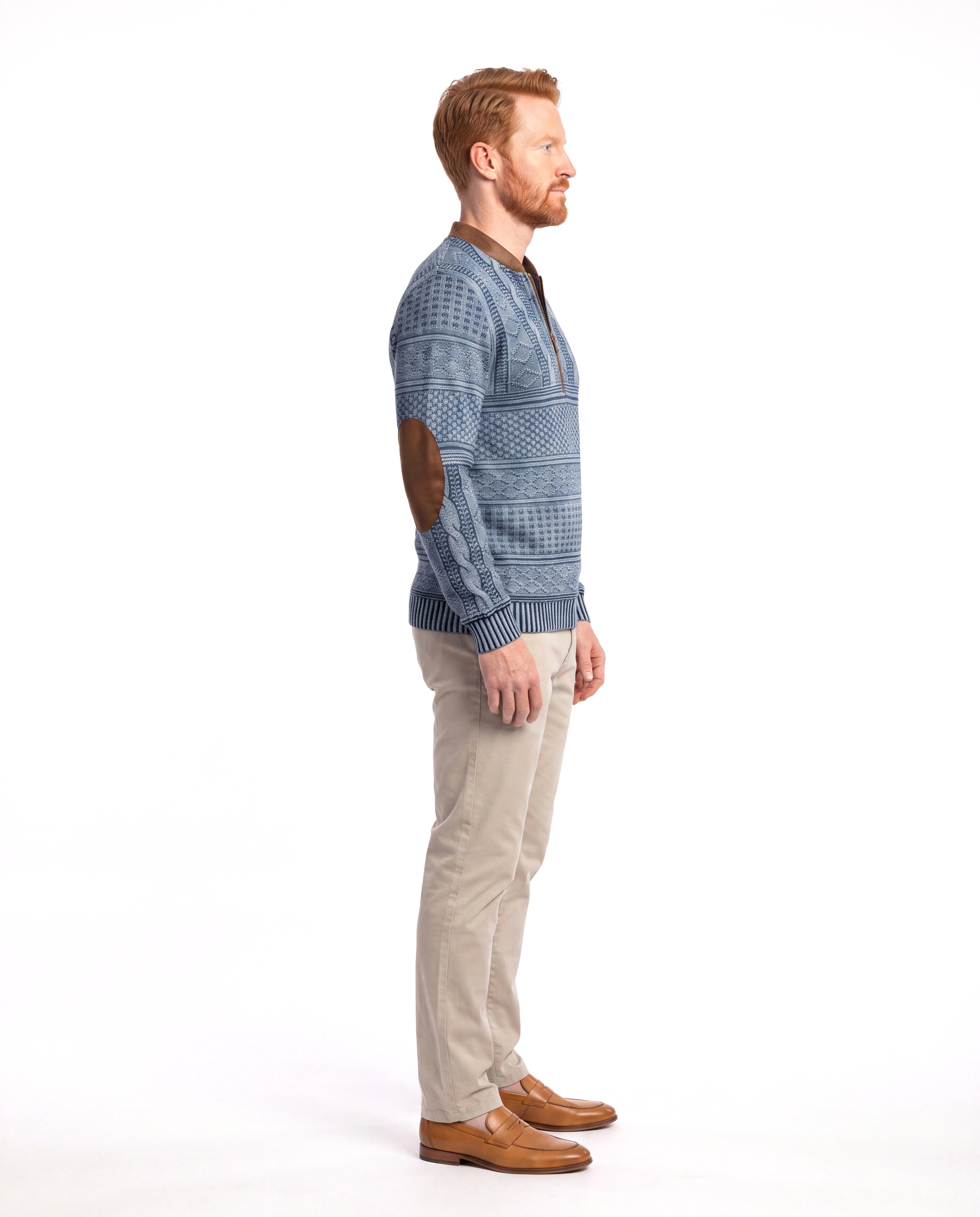 Men's Fine-Knit Sweater with Half-Zip Detail
