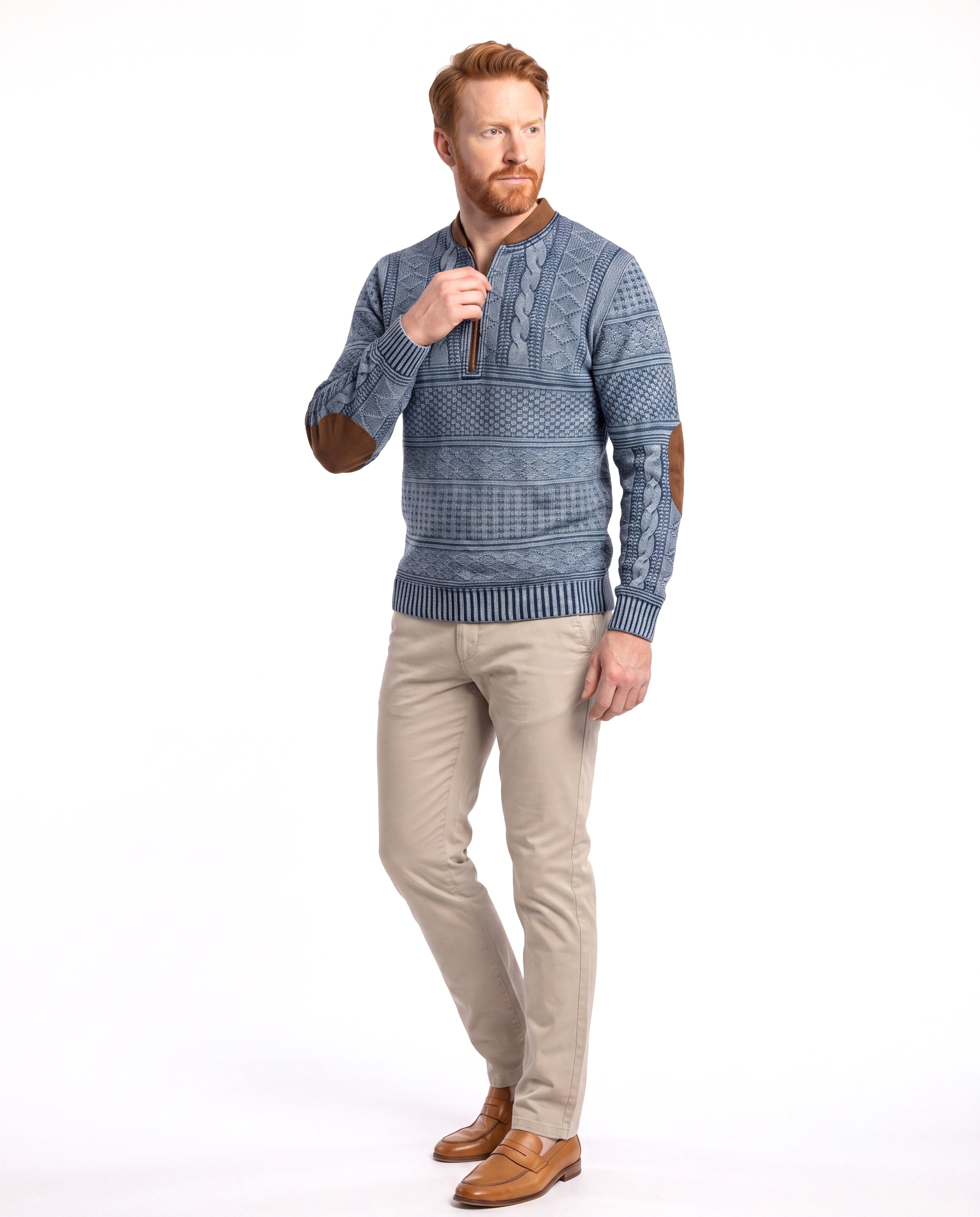 Men's Fine-Knit Sweater with Half-Zip Detail