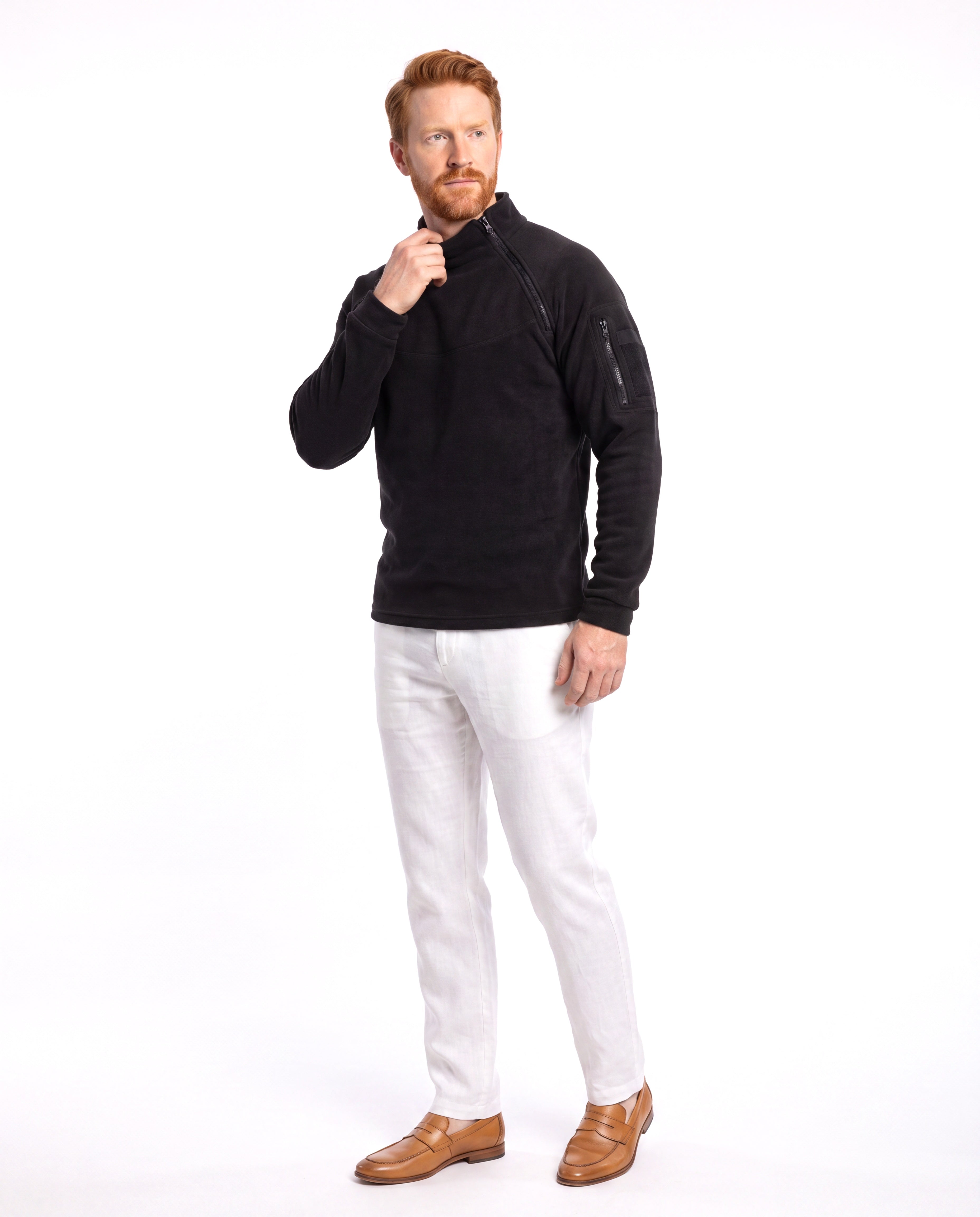 Men's Fleece Sweater with Half-Zip and Sleeve Pocket