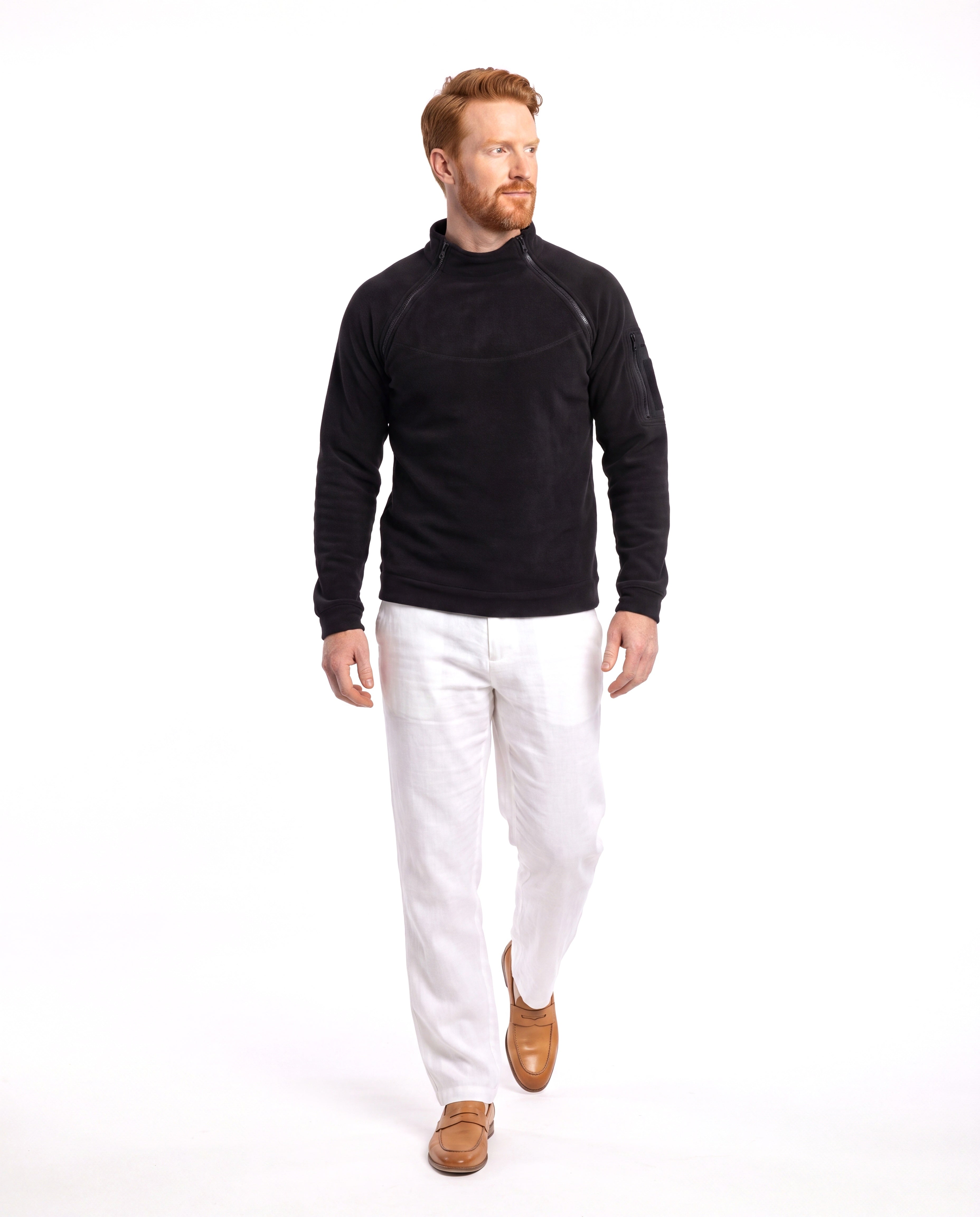 Men's Fleece Sweater with Half-Zip and Sleeve Pocket