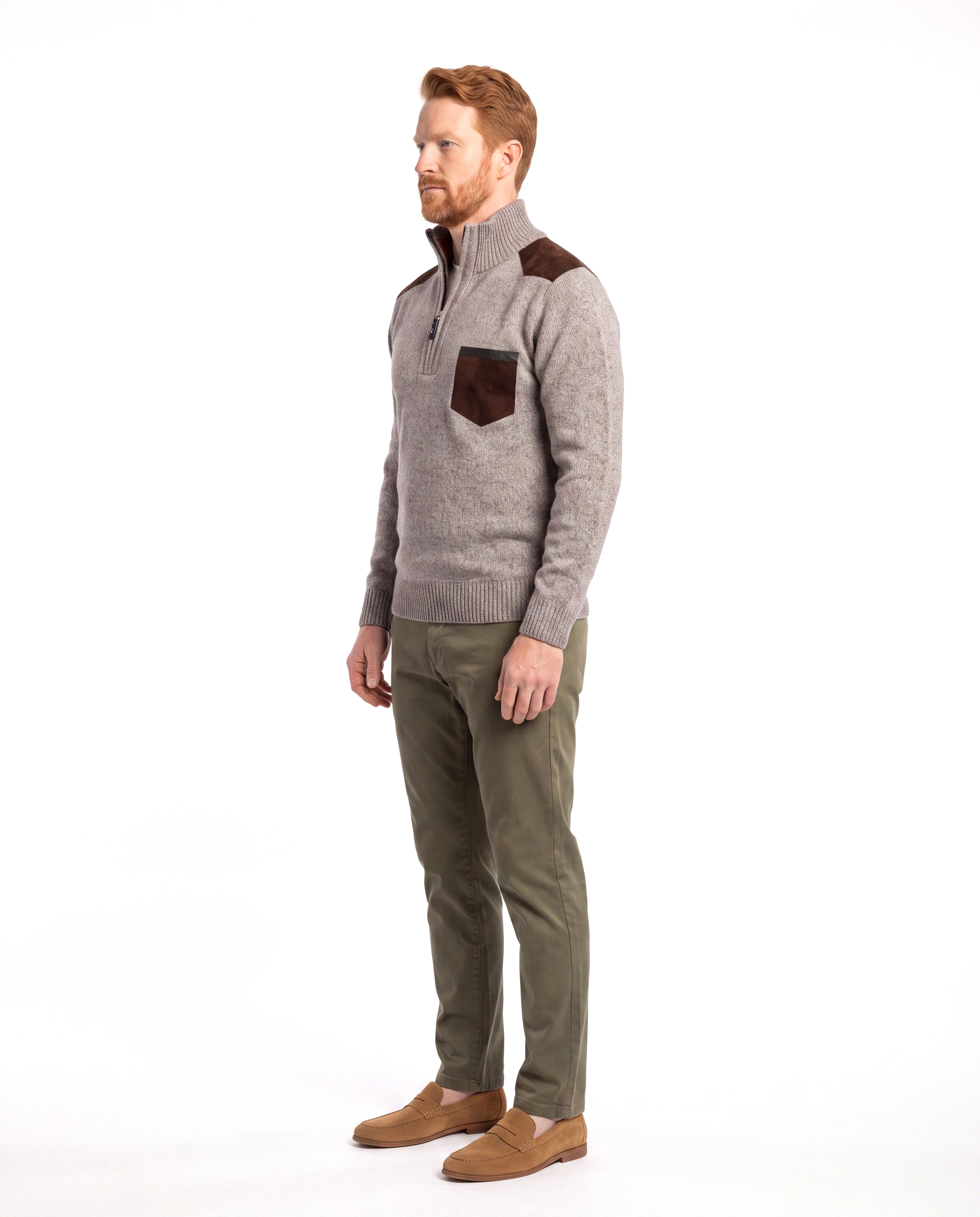 Men's Cotton Sweater with Ribbed Trim